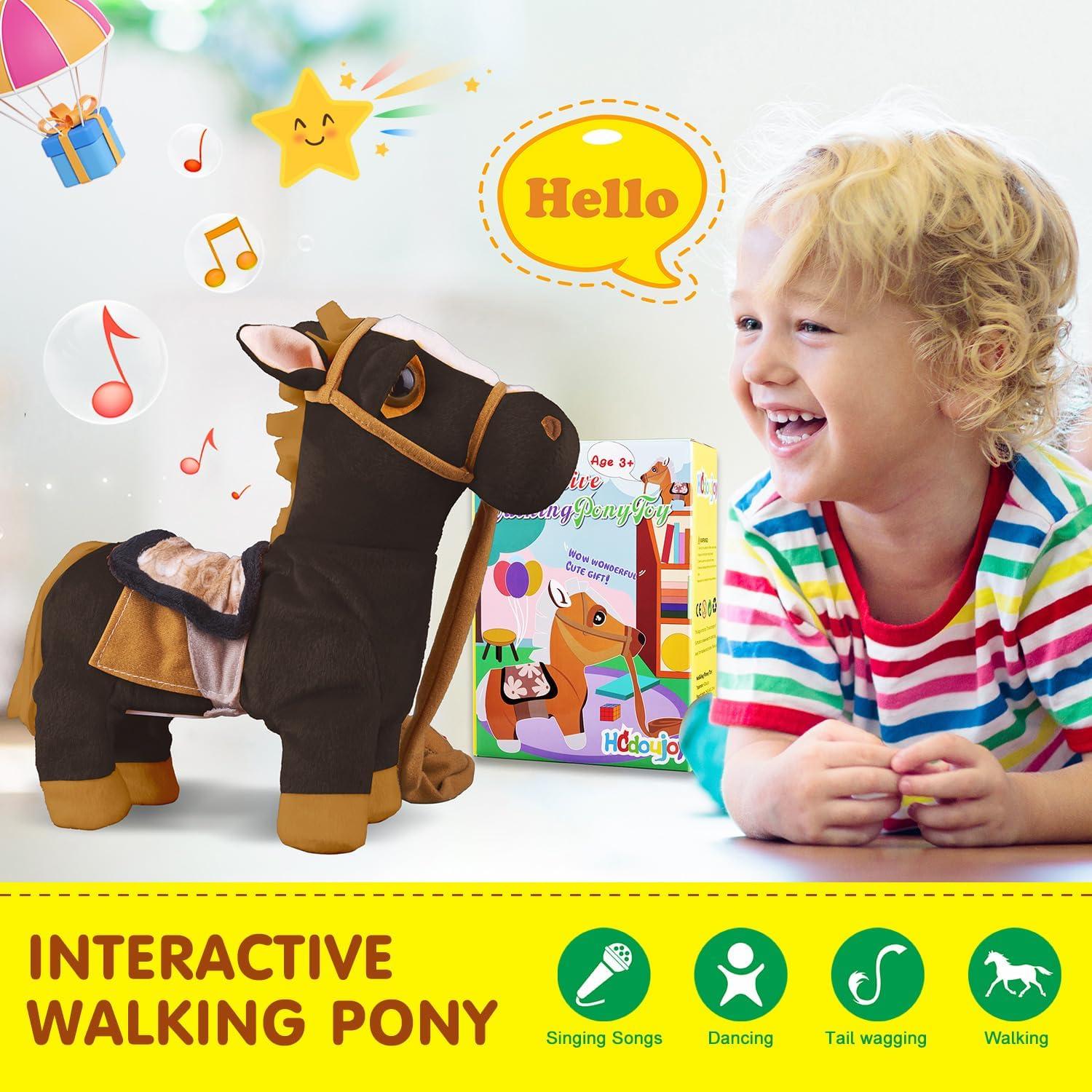Pony de Peluche Interactivo Negro WANGLIANJIN 30x11x26 cm