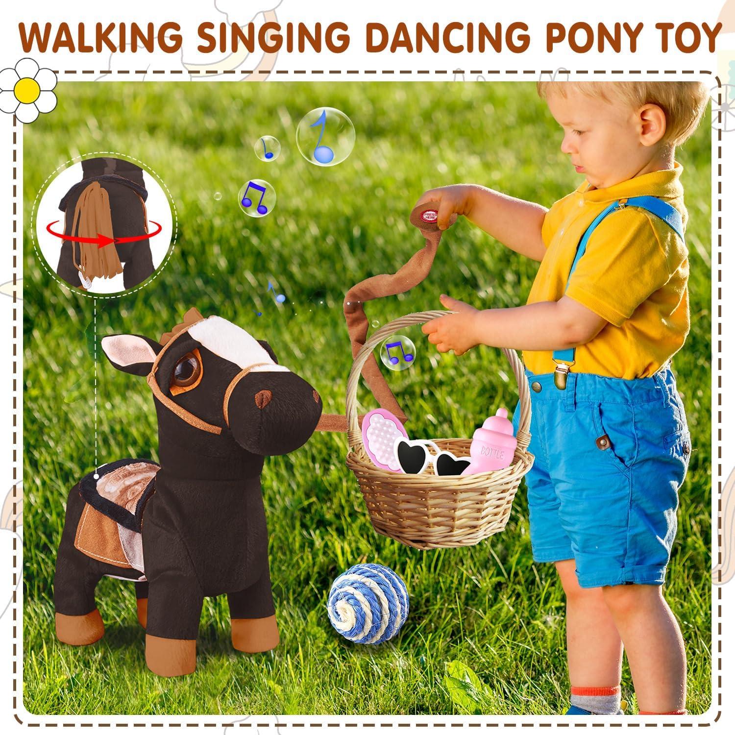 Pony de Peluche Interactivo Negro WANGLIANJIN 30x11x26 cm