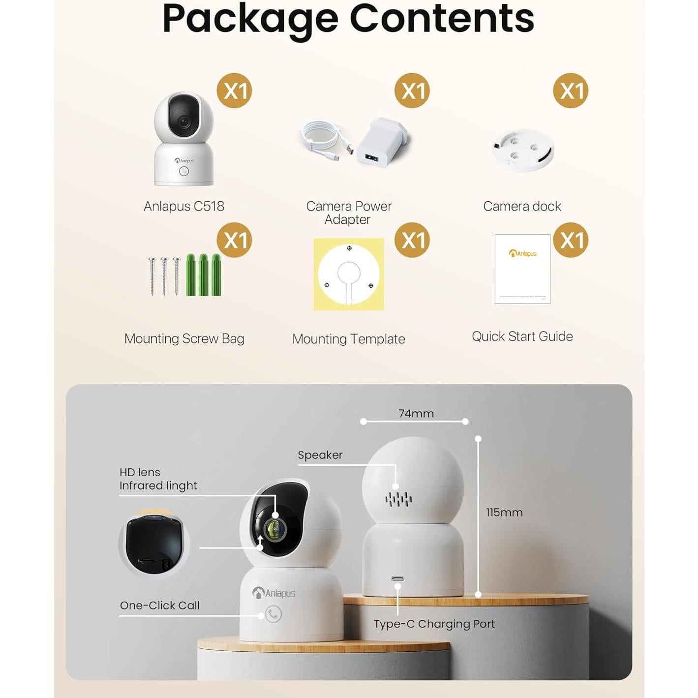 Cámara de Seguridad Anlapus C518 WiFi 1080p Interior