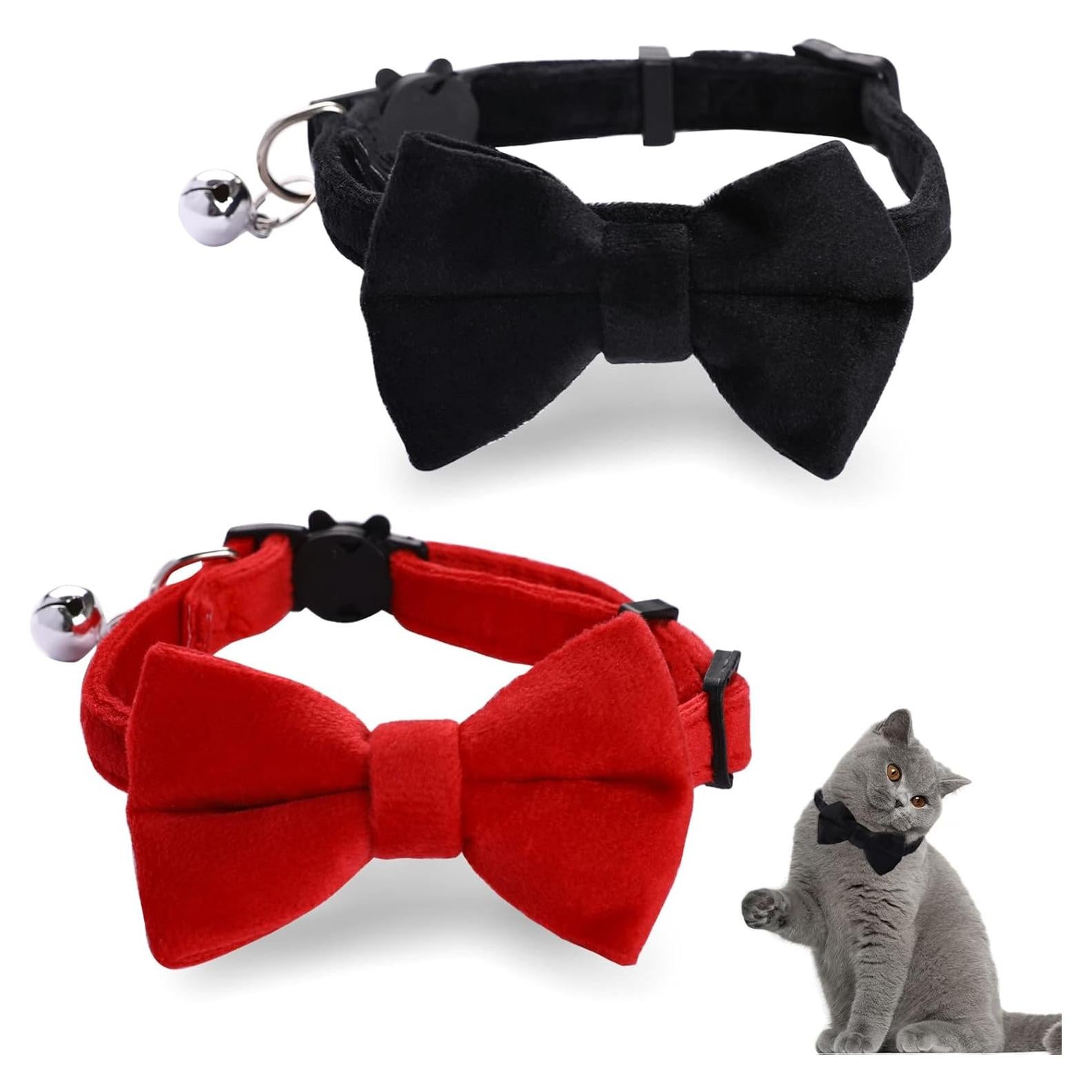 Collares de Gato Ajustables Sliverdew 2 Pcs Terciopelo con Campana