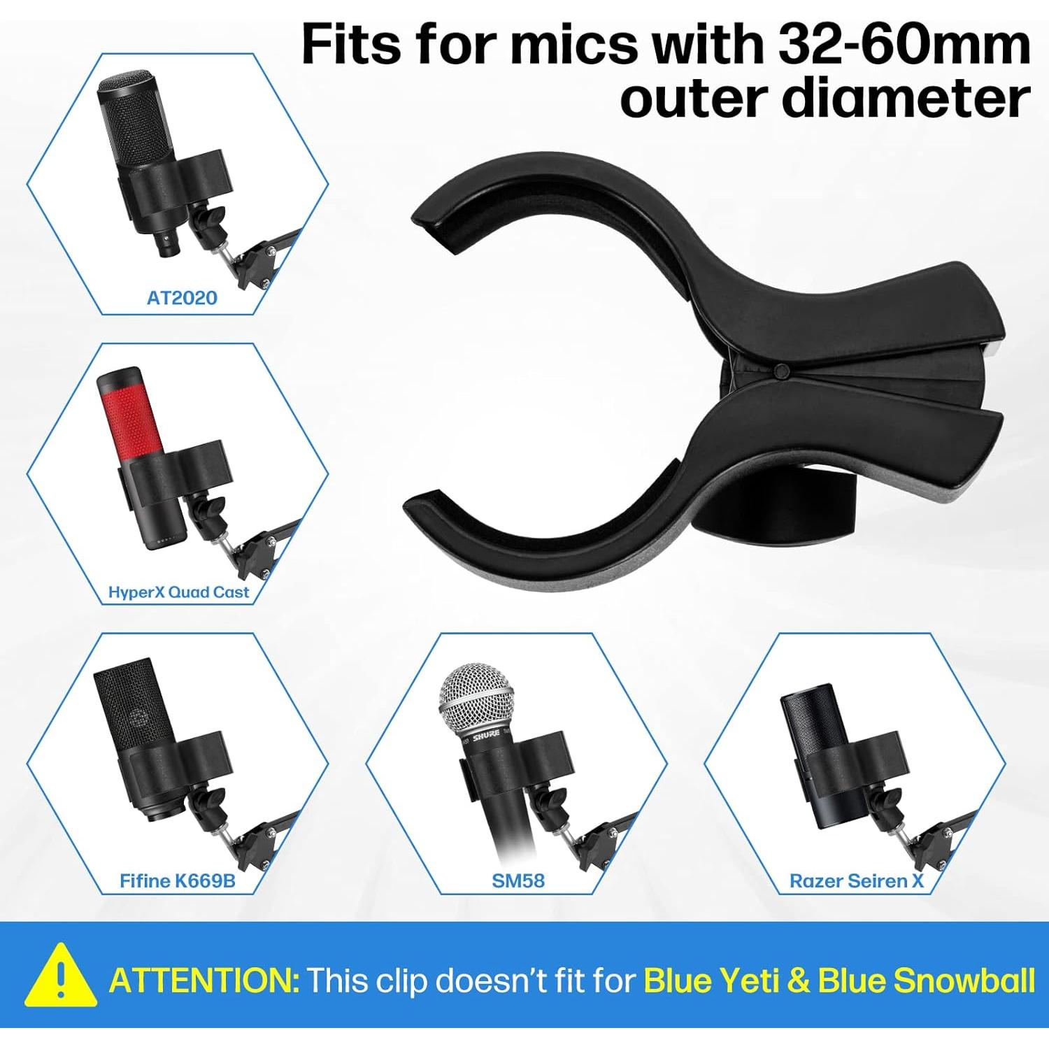 Clip de Micrófono Grande BILIONE Ajustable 32-60mm Negro