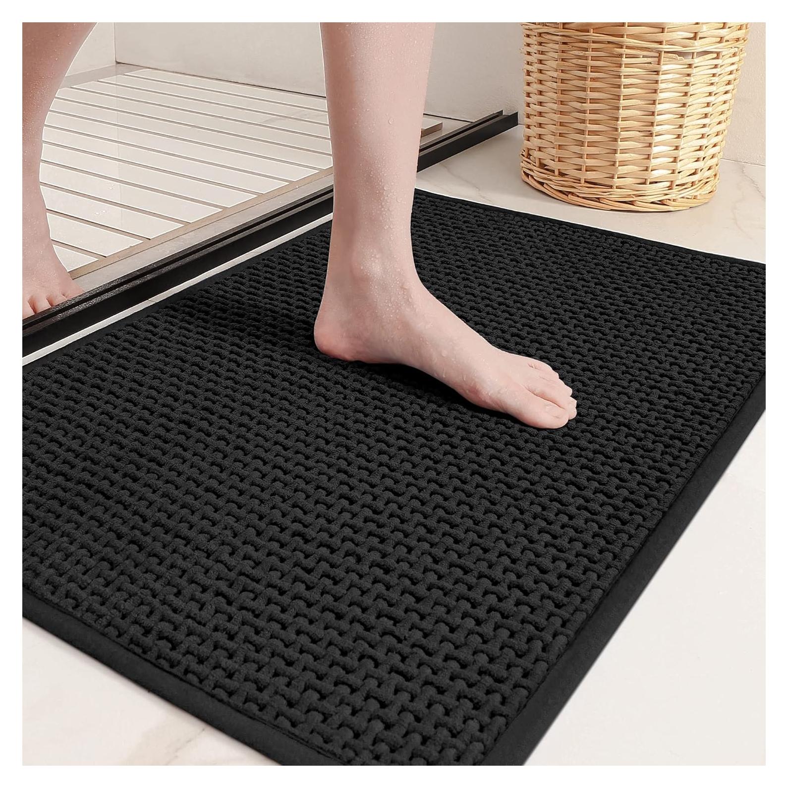 Alfombra de Baño Chenille Color&Geometry Negra 40x61cm Antideslizante