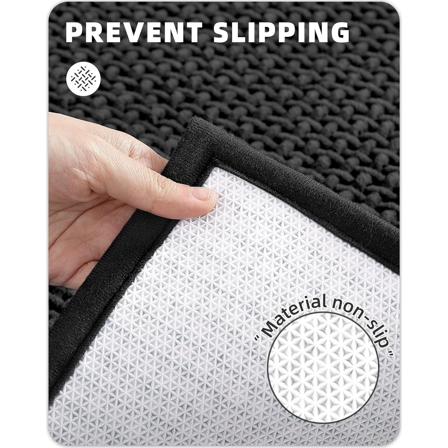 Alfombra de Baño Chenille Color&Geometry Negra 40x61cm Antideslizante