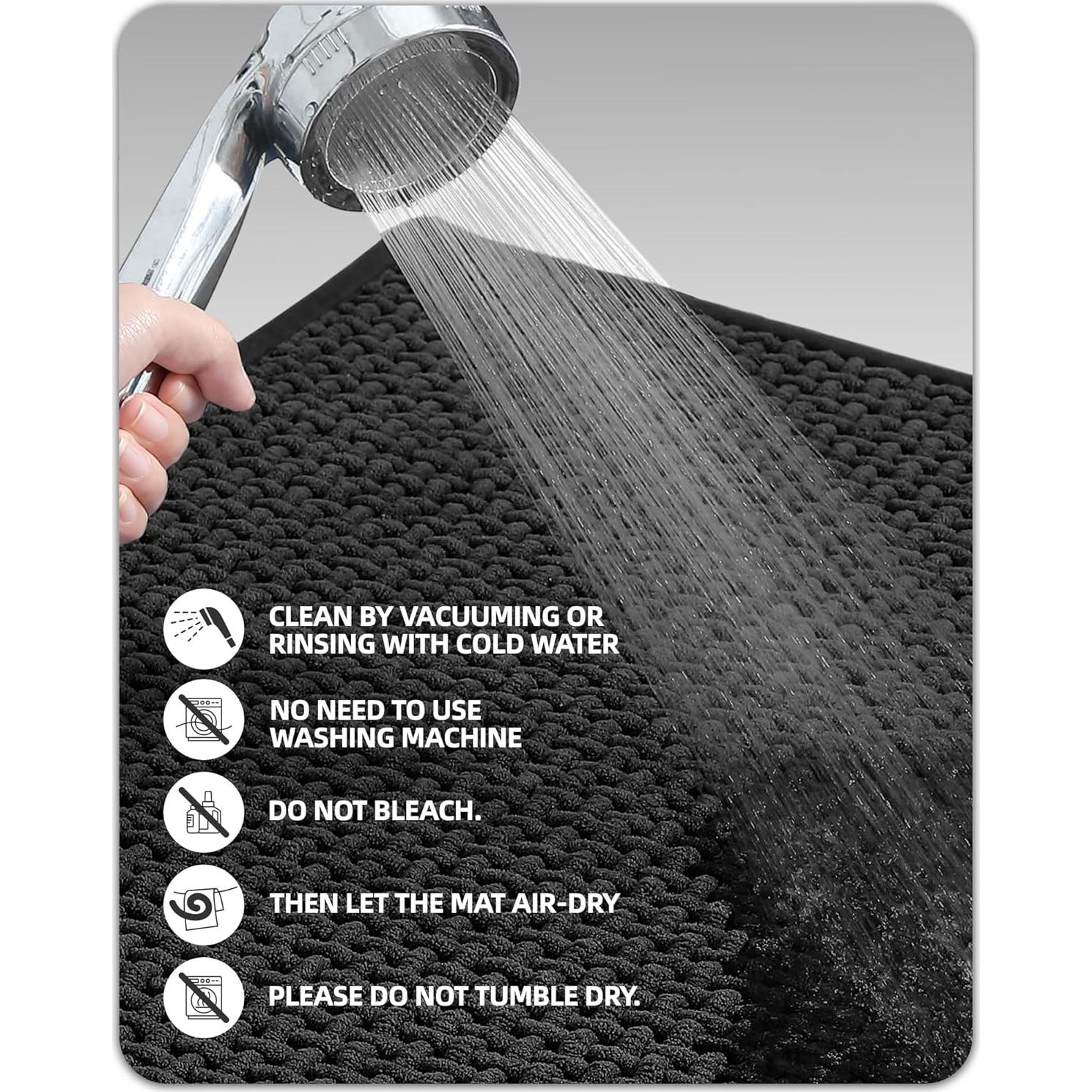 Alfombra de Baño Chenille Color&Geometry Negra 40x61cm Antideslizante