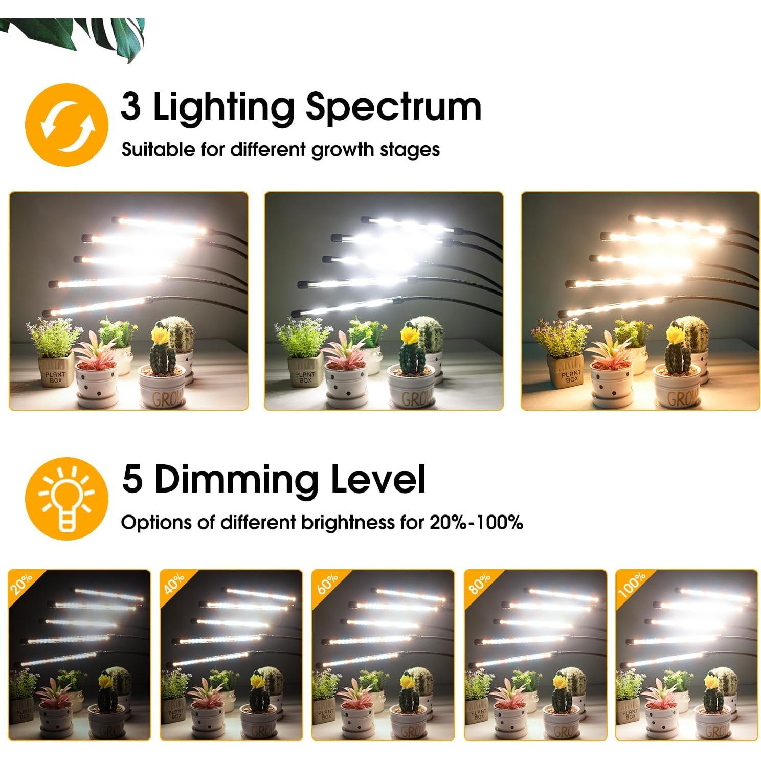 Luz de Crecimiento LED Wolezek 5 Cabezas Espectro Completo