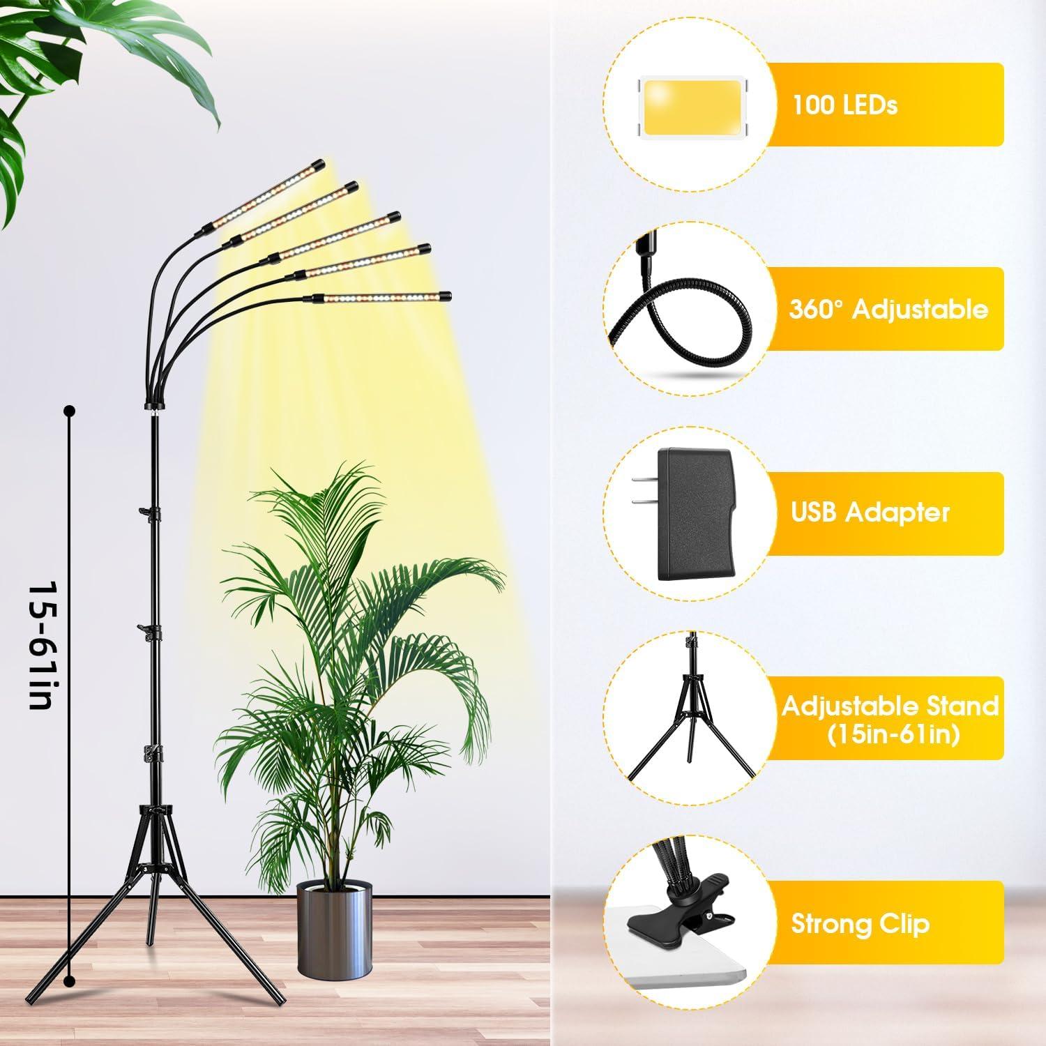 Luz de Crecimiento LED Wolezek 5 Cabezas Espectro Completo