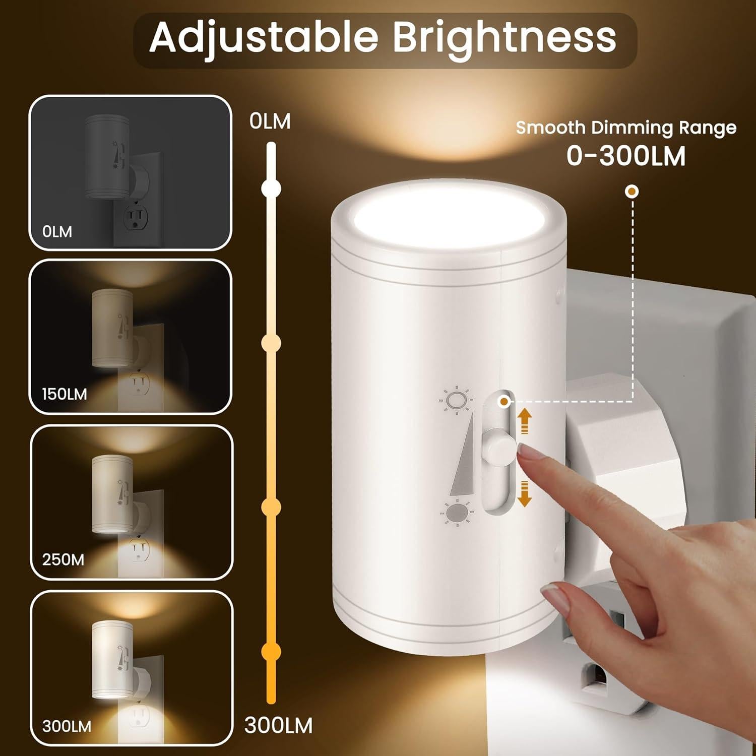Luz Nocturna LED Enchufable SETEN 2700K Regulable 0-300 Lúmenes