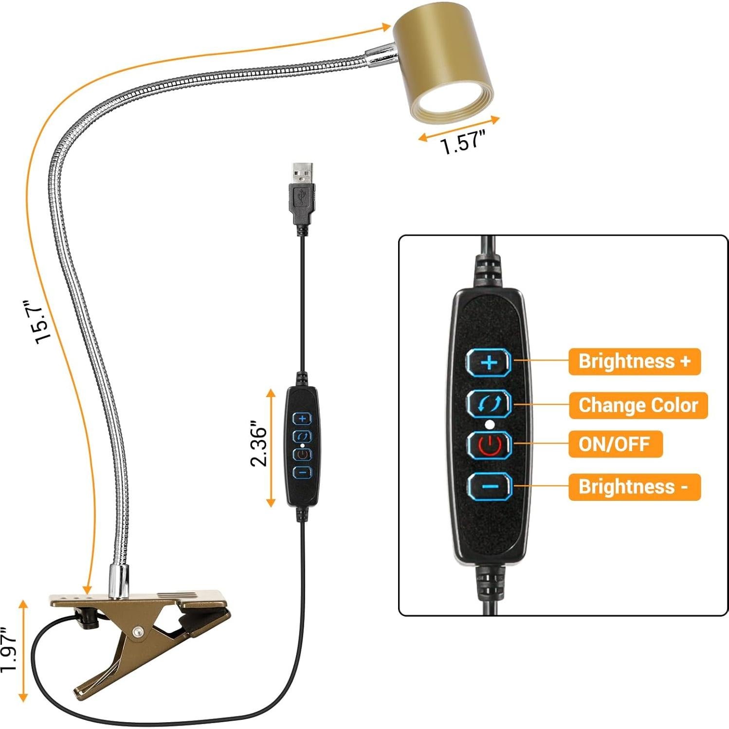 Luz de lectura con clip BEST WORLD LED 3 modos 10 niveles brillo