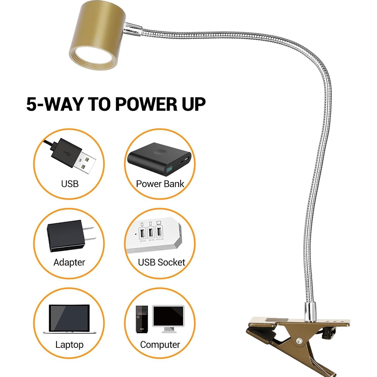 Luz de lectura con clip BEST WORLD LED 3 modos 10 niveles brillo