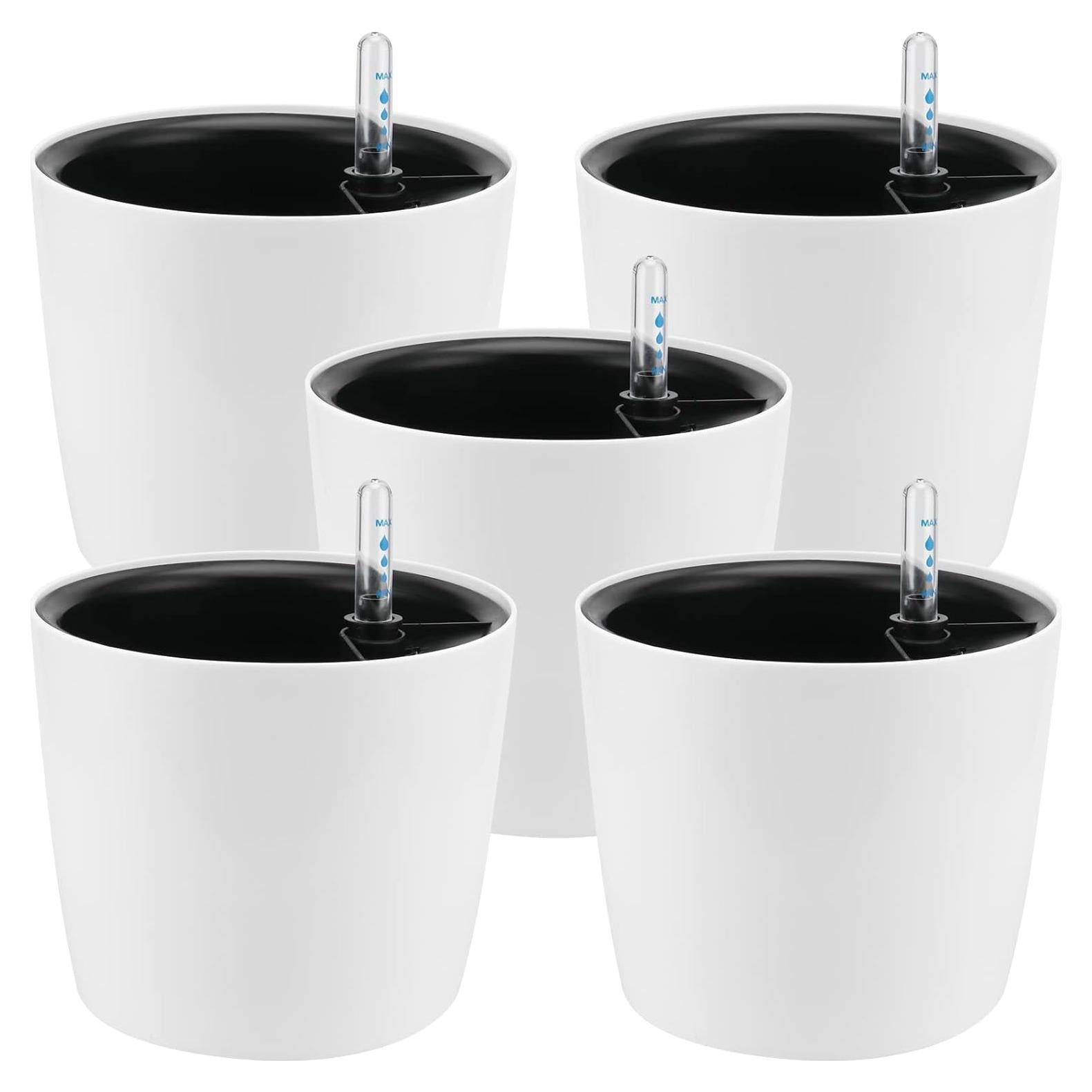 Paquete de 5 macetas autorriego HEIHAK 17.78 cm blancas