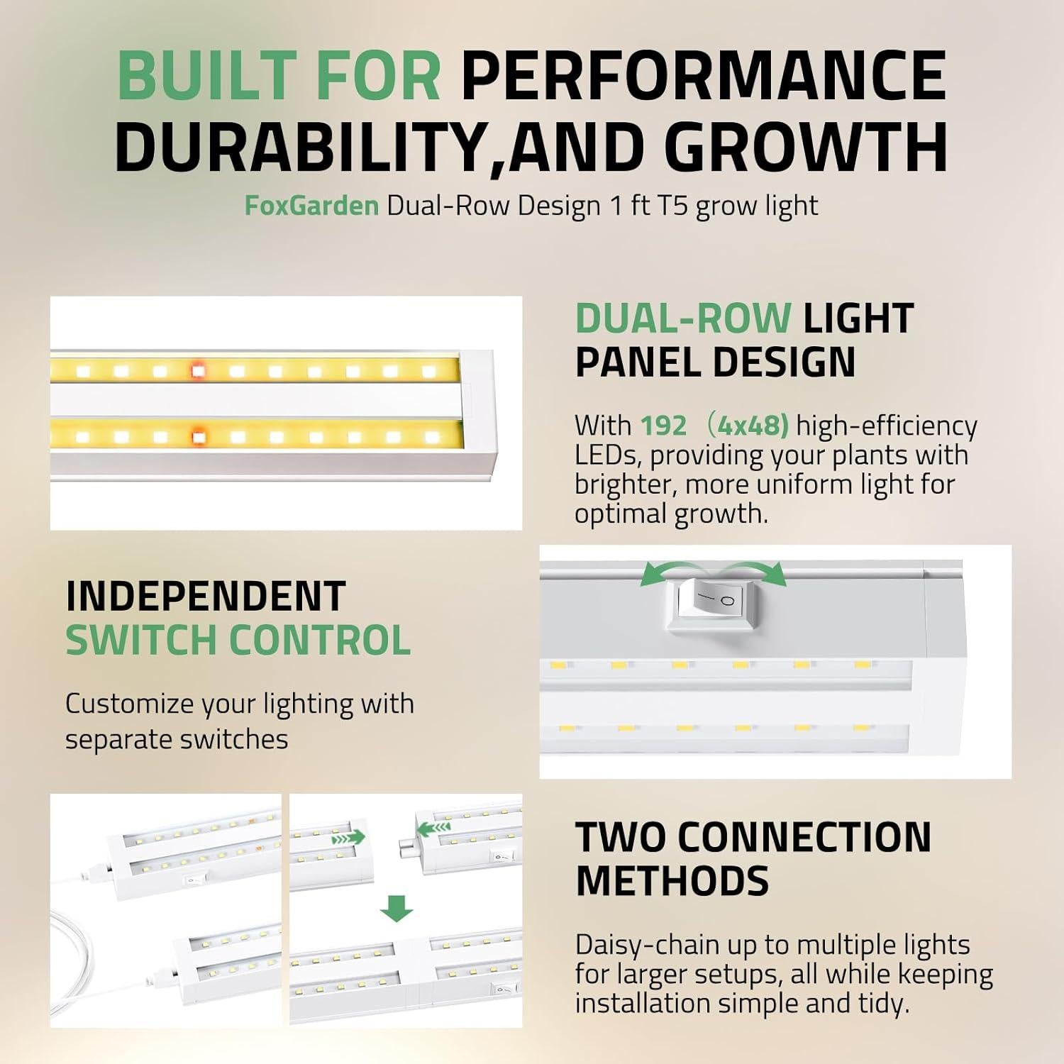 Luz de Crecimiento LED FOXGARDEN 32W Espectro Completo 4 Pzas