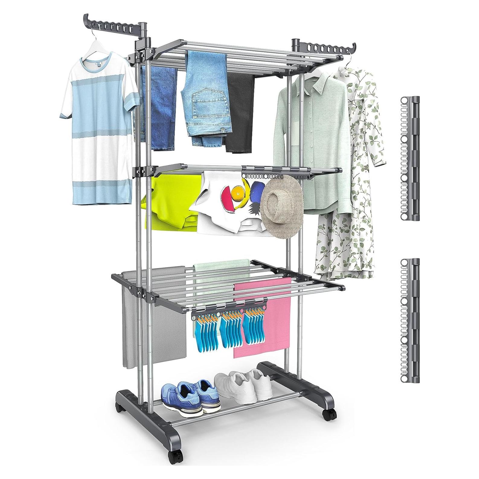 Estante para Secar Ropa NRSUEN 4 Niveles Plegable con Ruedas