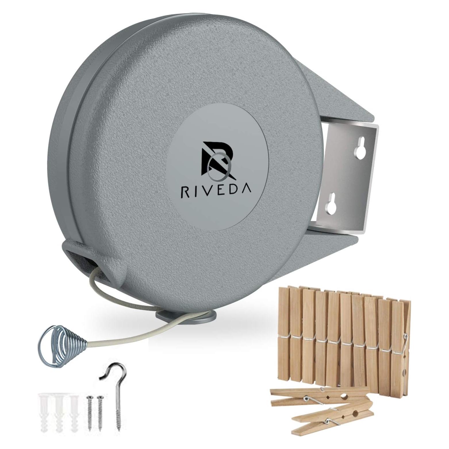 Cuerda de Ropa Retráctil Riveda 13.72m PVC Montaje Pared Gris