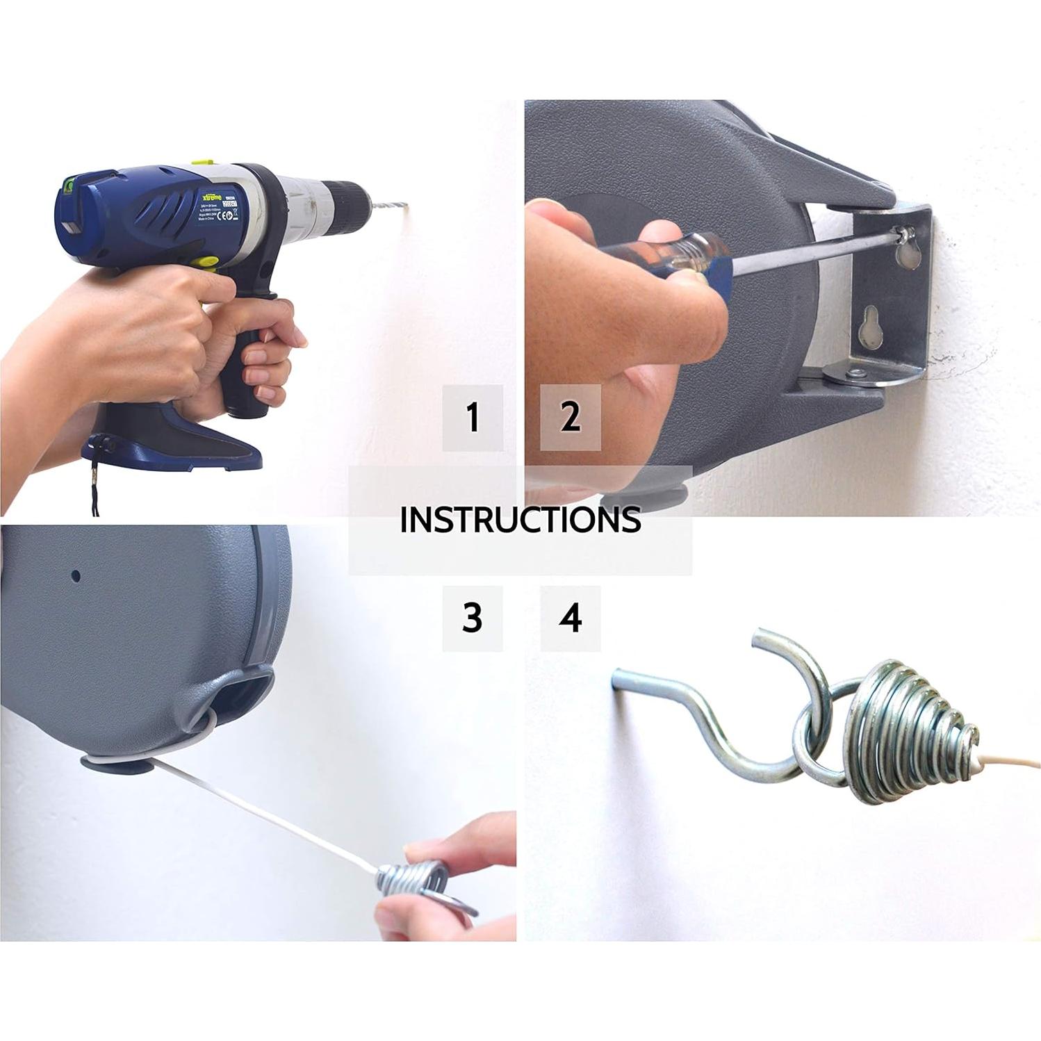 Cuerda de Ropa Retráctil Riveda 13.72m PVC Montaje Pared Gris