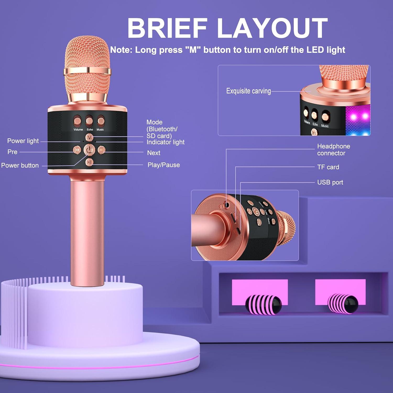 Micrófono Karaoke BONAOK Q78 Inalámbrico con Altavoz LED