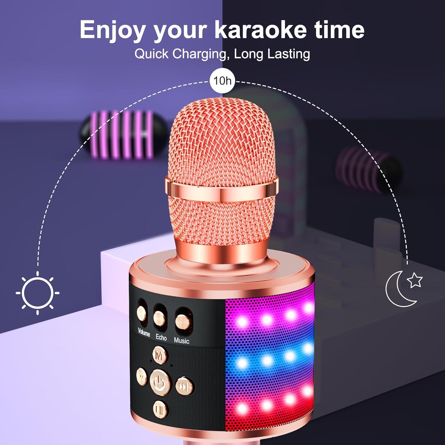 Micrófono Karaoke BONAOK Q78 Inalámbrico con Altavoz LED