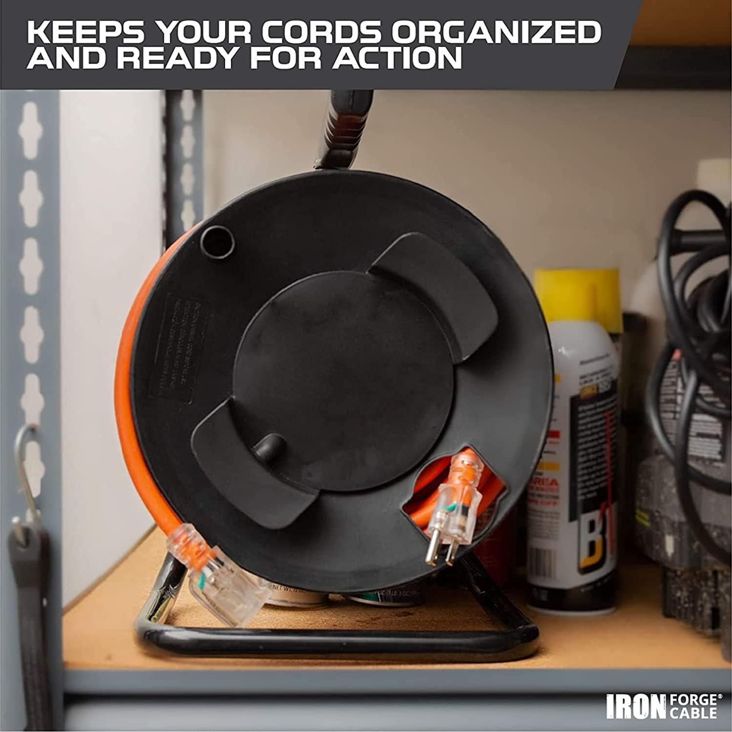 Carrete de Almacenamiento de Cable Iron Forge 30.48 m Metal Negro