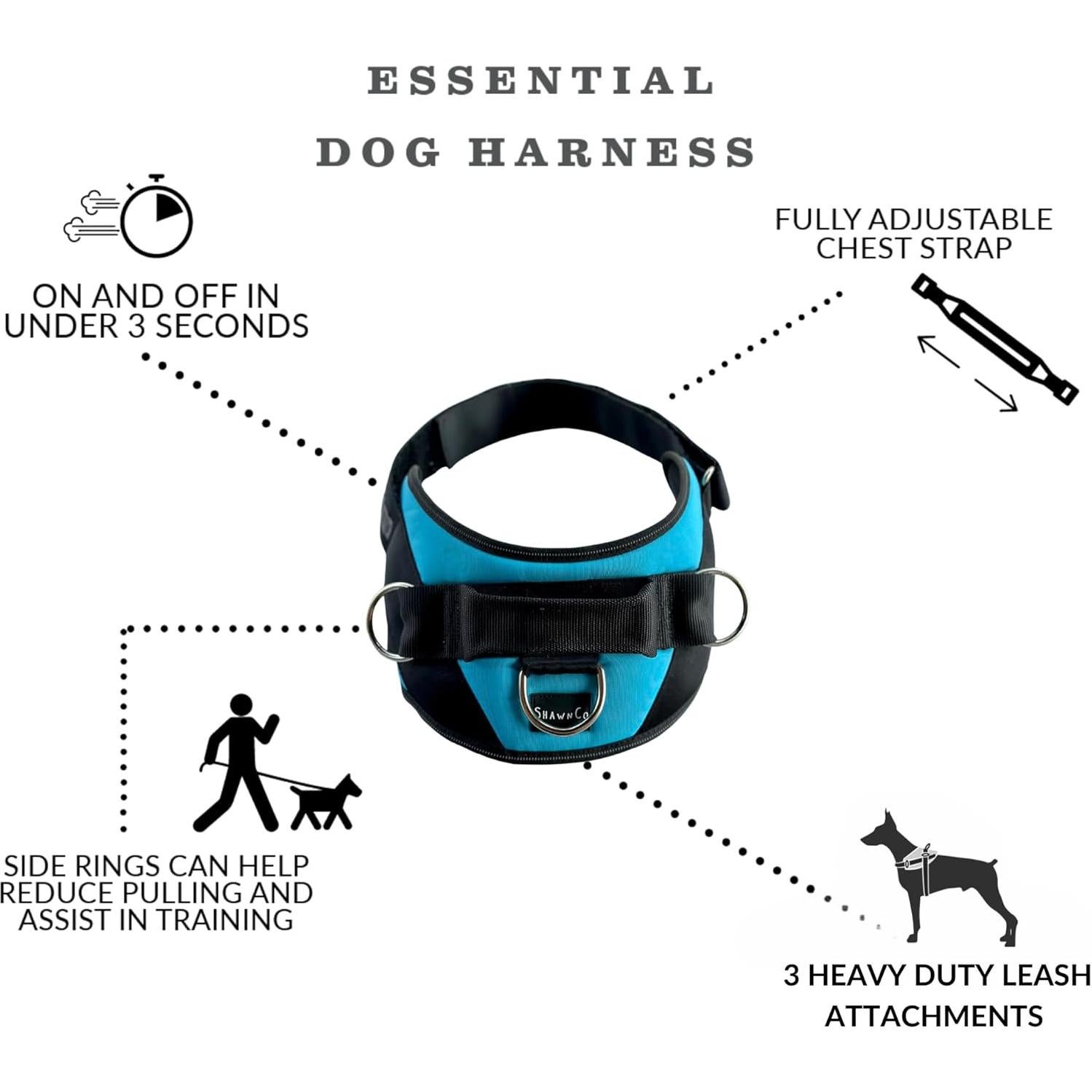 Arnés Esencial ShawnCo Azul Oceánico S Antitirones Ajustable