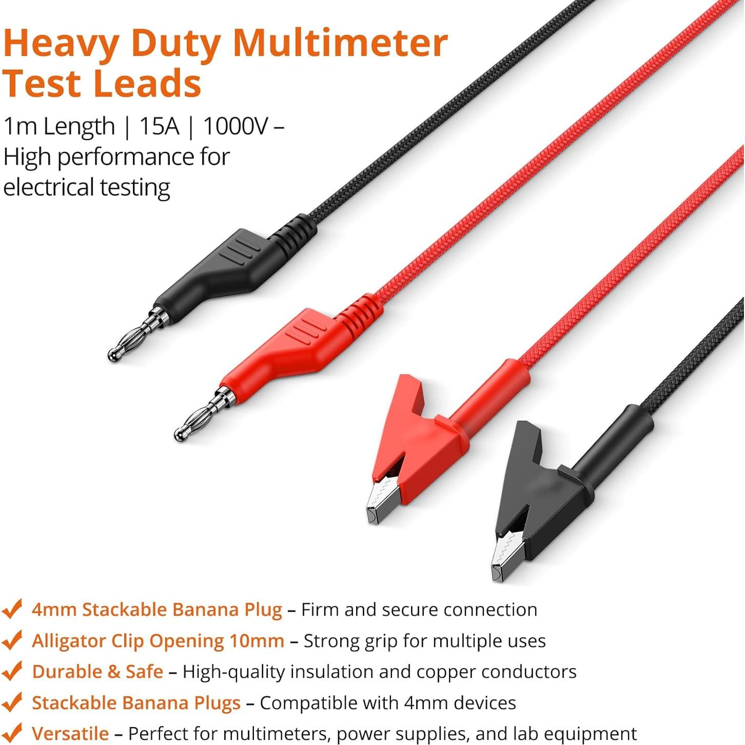 Cable de Prueba Proster 1m 15A Plátano a Cocodrilo