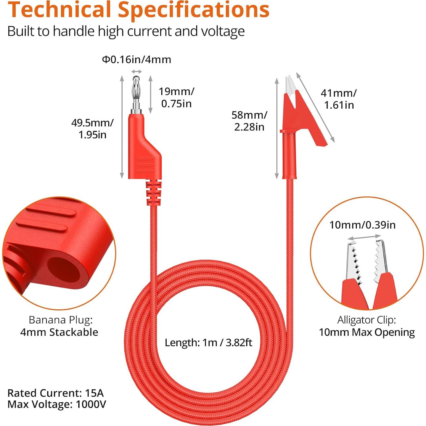 Cable de Prueba Proster 1m 15A Plátano a Cocodrilo