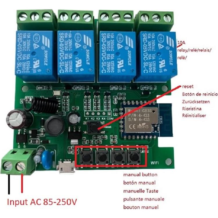 Módulo Relé Inteligente WiFi MHCOZY 4 Canales Control App