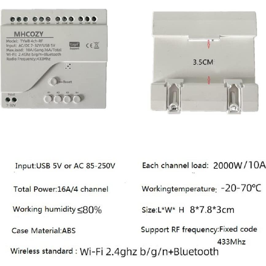 Módulo Relé Inteligente WiFi MHCOZY 4 Canales Control App