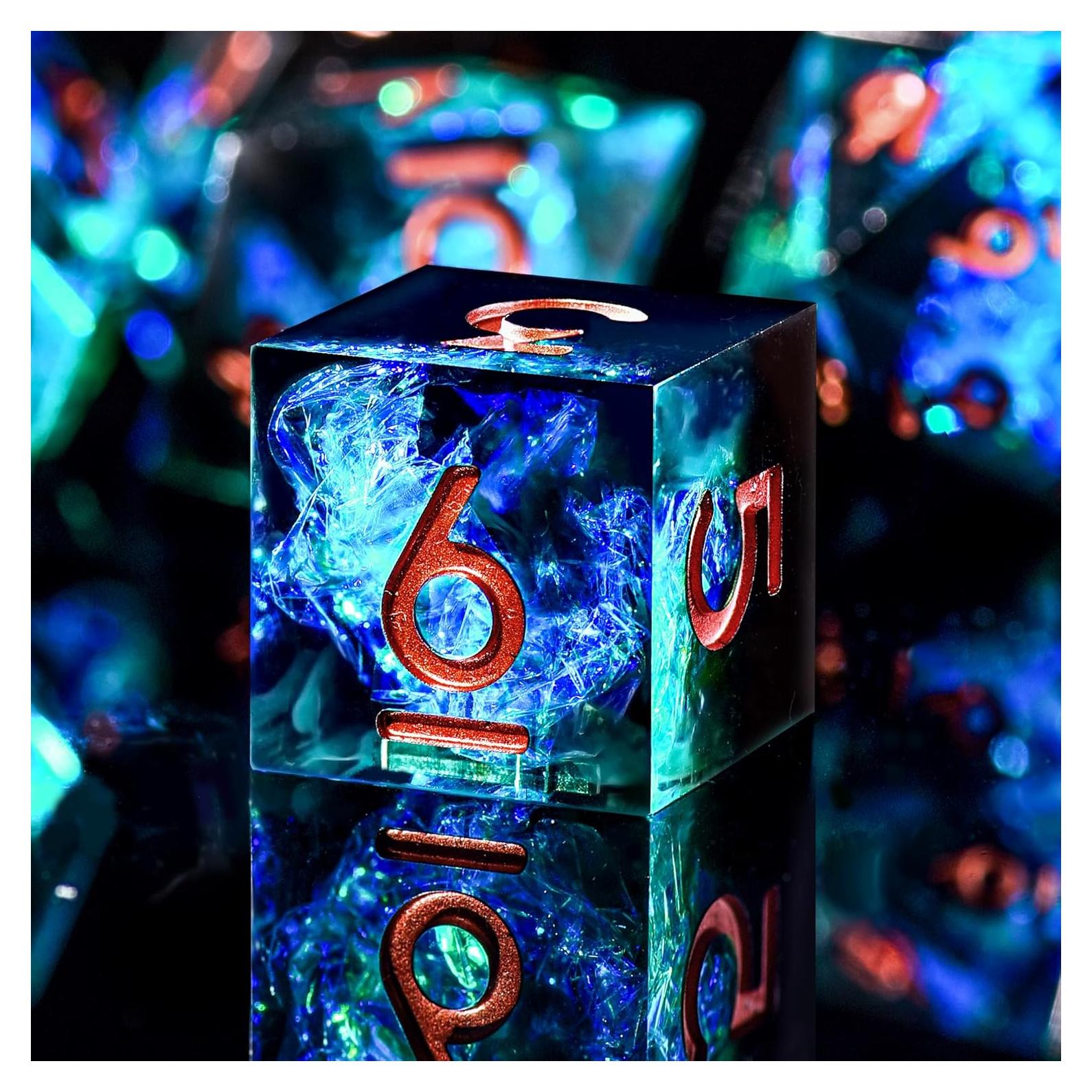 Juego de Dados DND AUSTOR 7 Caras Poliedricos Negro y Azul