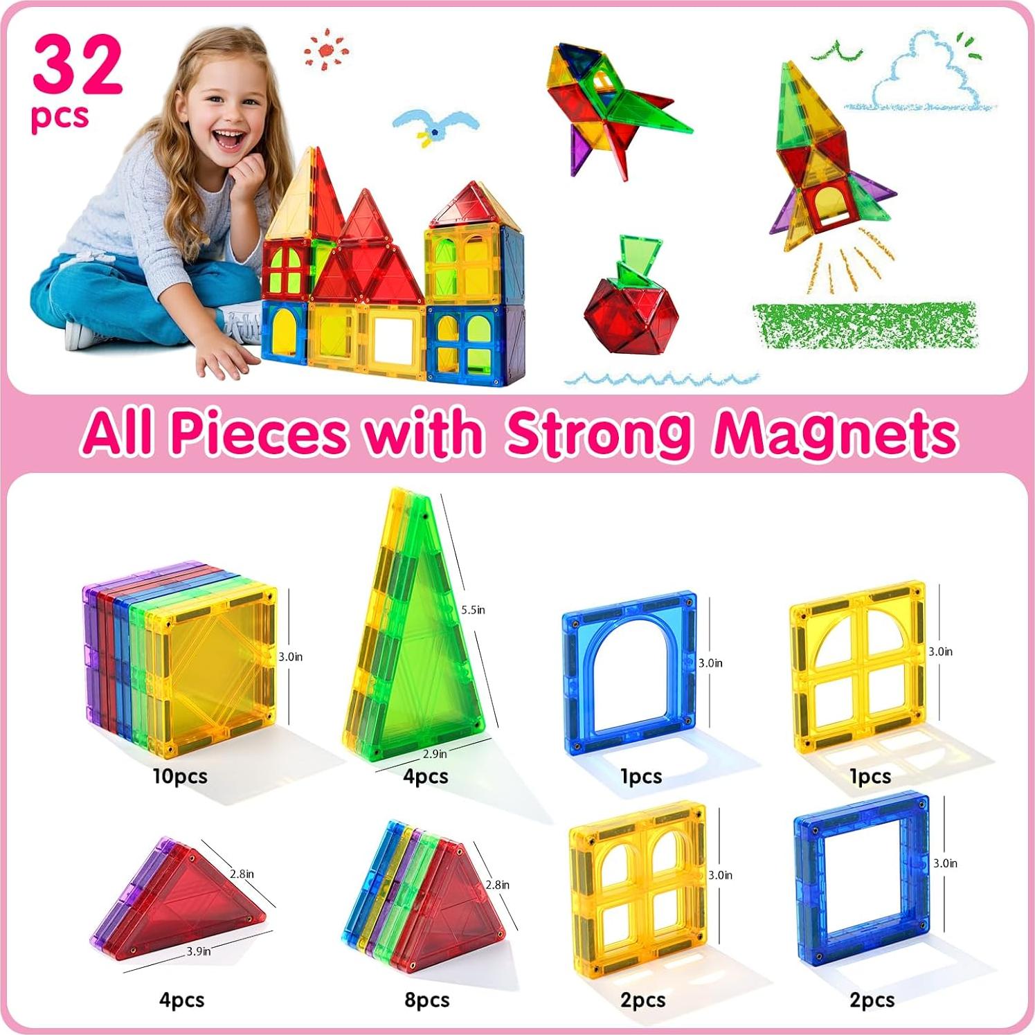 Juguetes Magnéticos para Niños MAGBLOCK 32 Piezas Educativos