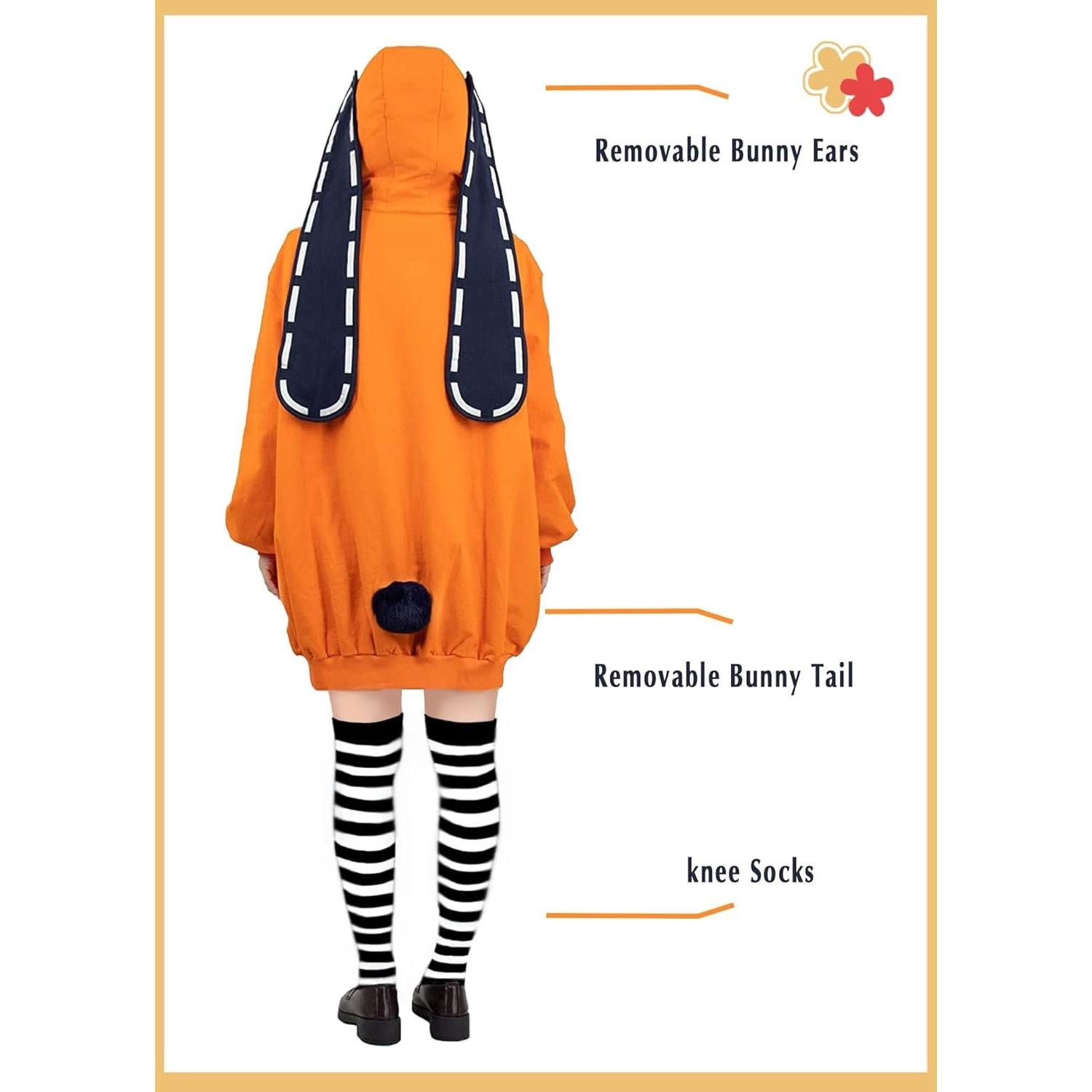 Disfraz de Cosplay Runa con Capucha Conejo Naranja S-XL