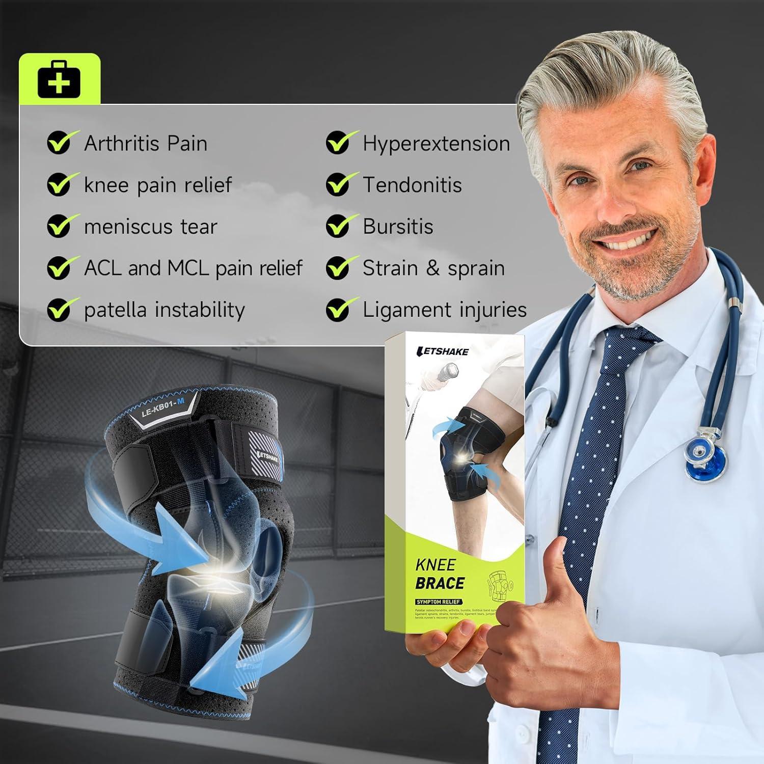 Faja de Rodilla Articulada LETSHAKE Ajustable para Alivio Dolor