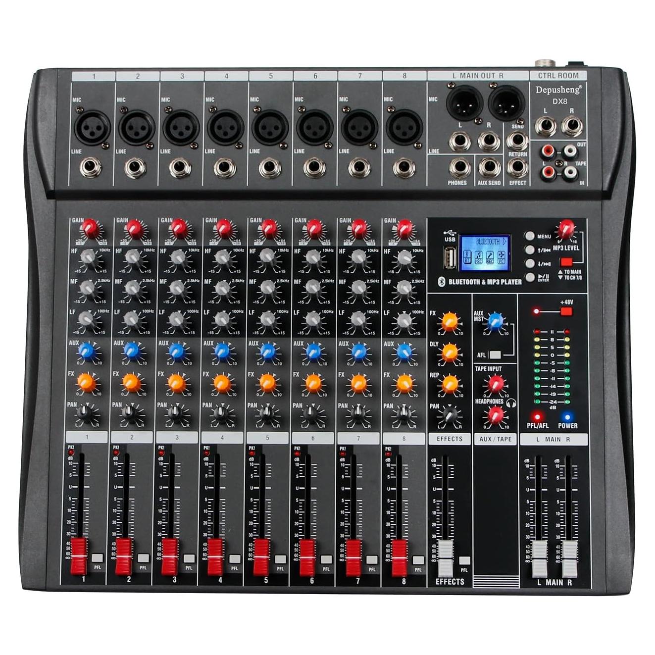 Mezclador de Audio Depusheng DX8 8 Canales USB Bluetooth