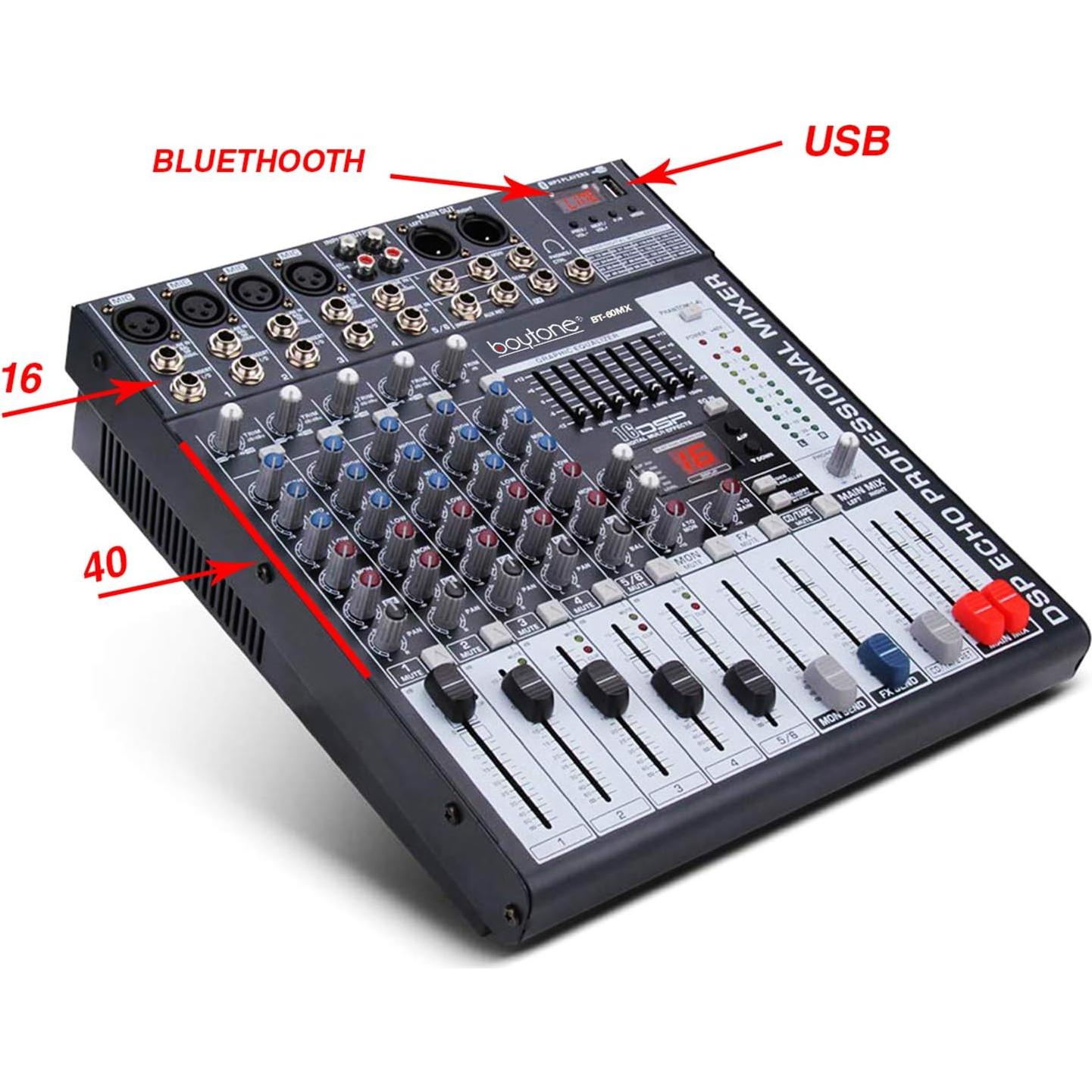 Mezclador de Audio Boytone BT-60MX 6 Canales Bluetooth