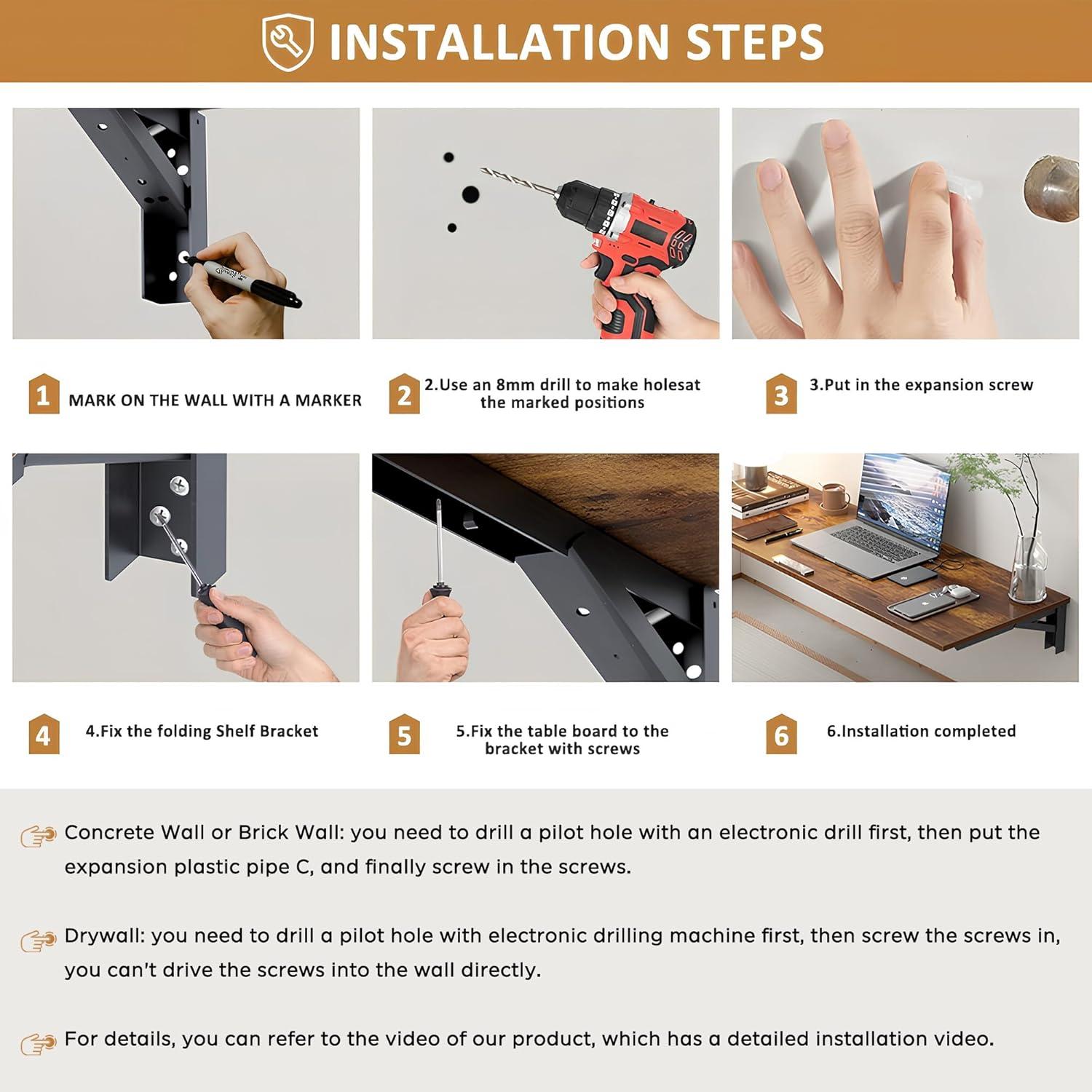 Mesa Plegable Montada en la Pared Necesita AC15CB 76x50cm Negra