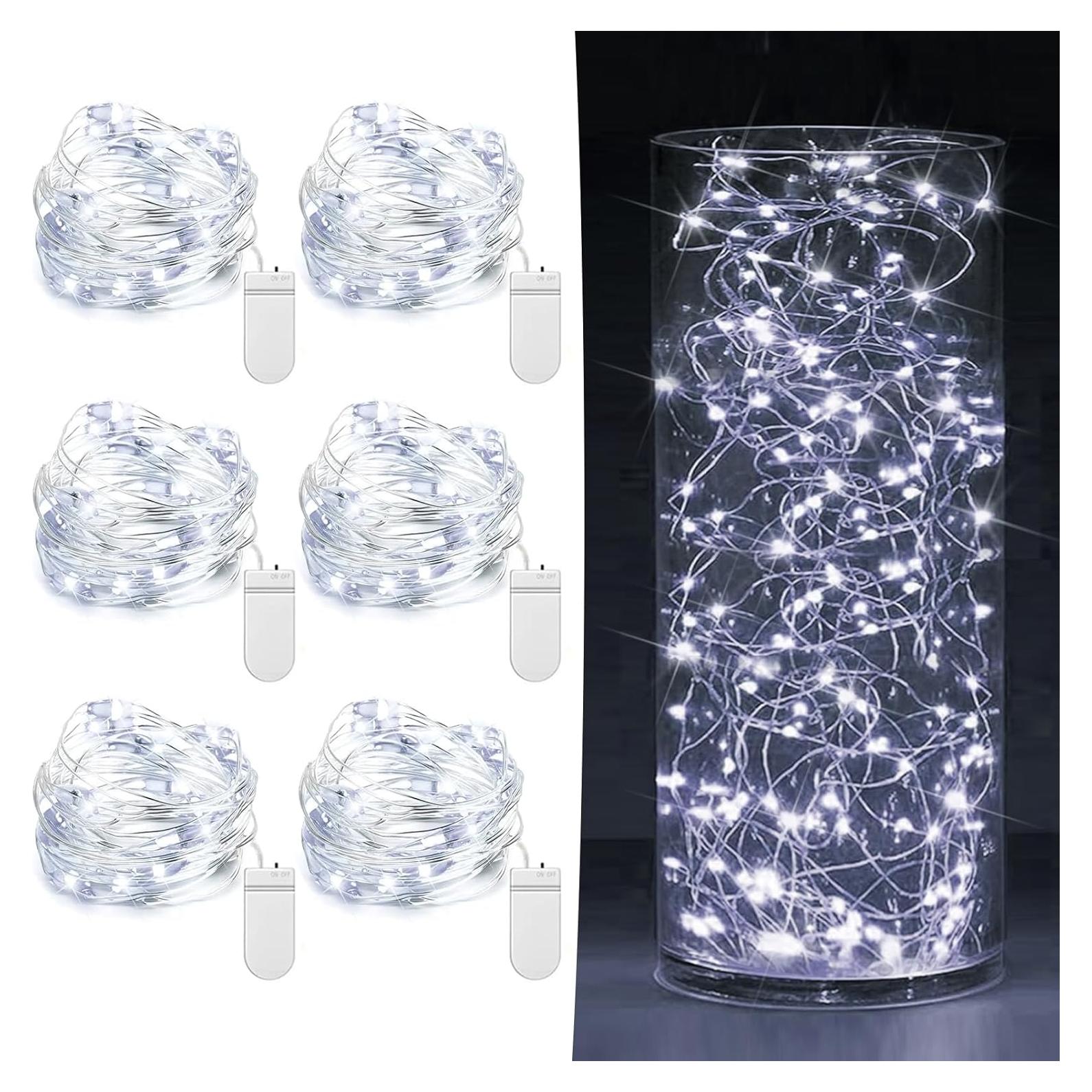 Paquete de 6 Luces de Hadas LED HOBAYS 7 pies 20 LEDs Blanco Frío