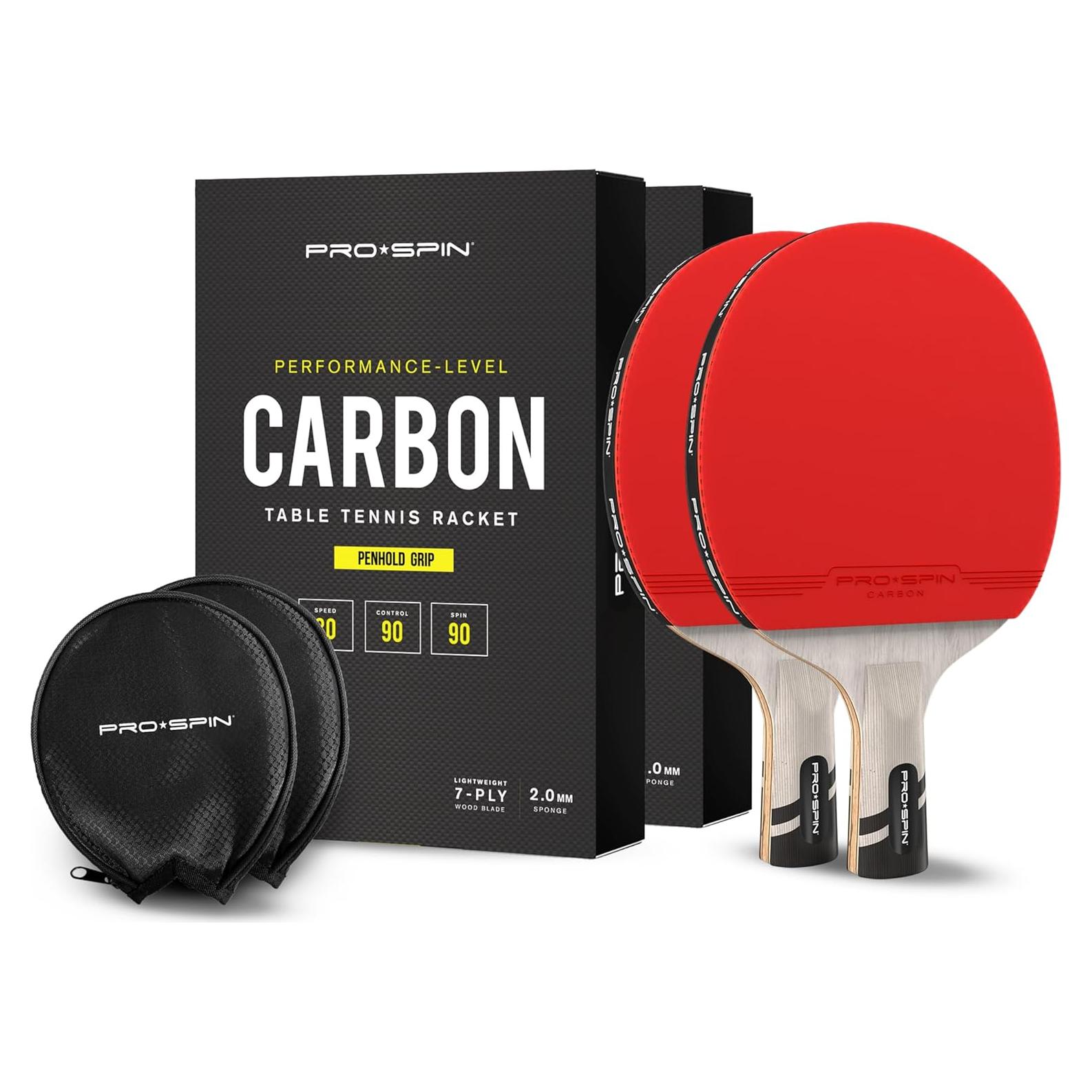 Palas de Ping Pong PRO SPIN Carbono 2 Piezas Penhold