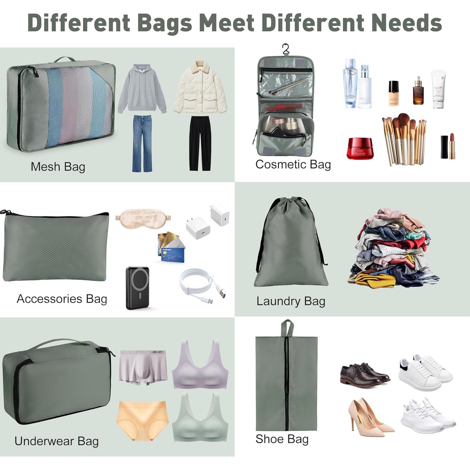 Set de 8 Cubos de Empaque Toncoke Verde Aguacate para Viaje