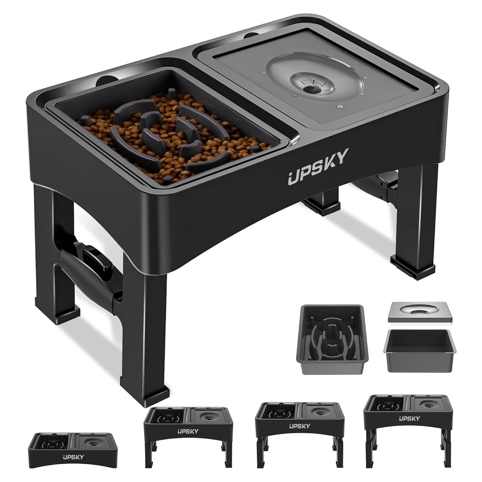 Cuenco Elevado 2-en-1 UPSKY para Perros Ajustable Negro