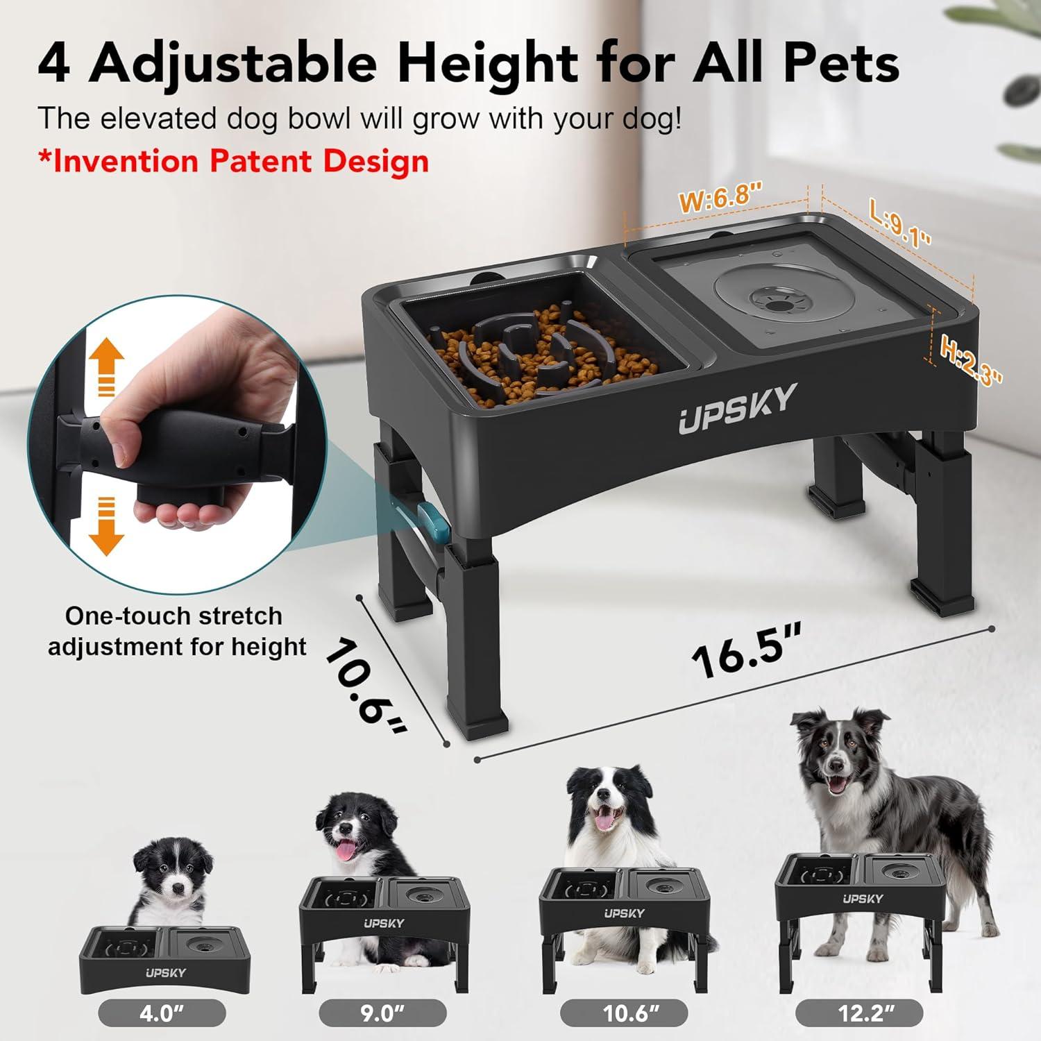 Cuenco Elevado 2-en-1 UPSKY para Perros Ajustable Negro