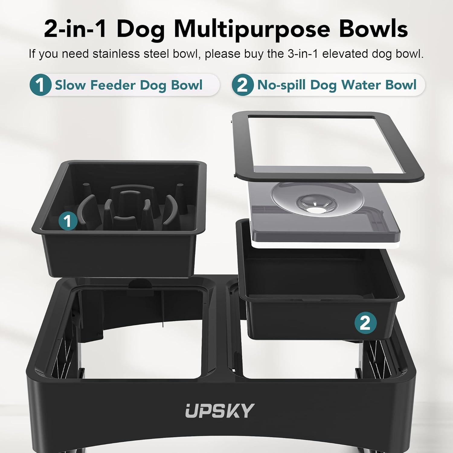 Cuenco Elevado 2-en-1 UPSKY para Perros Ajustable Negro