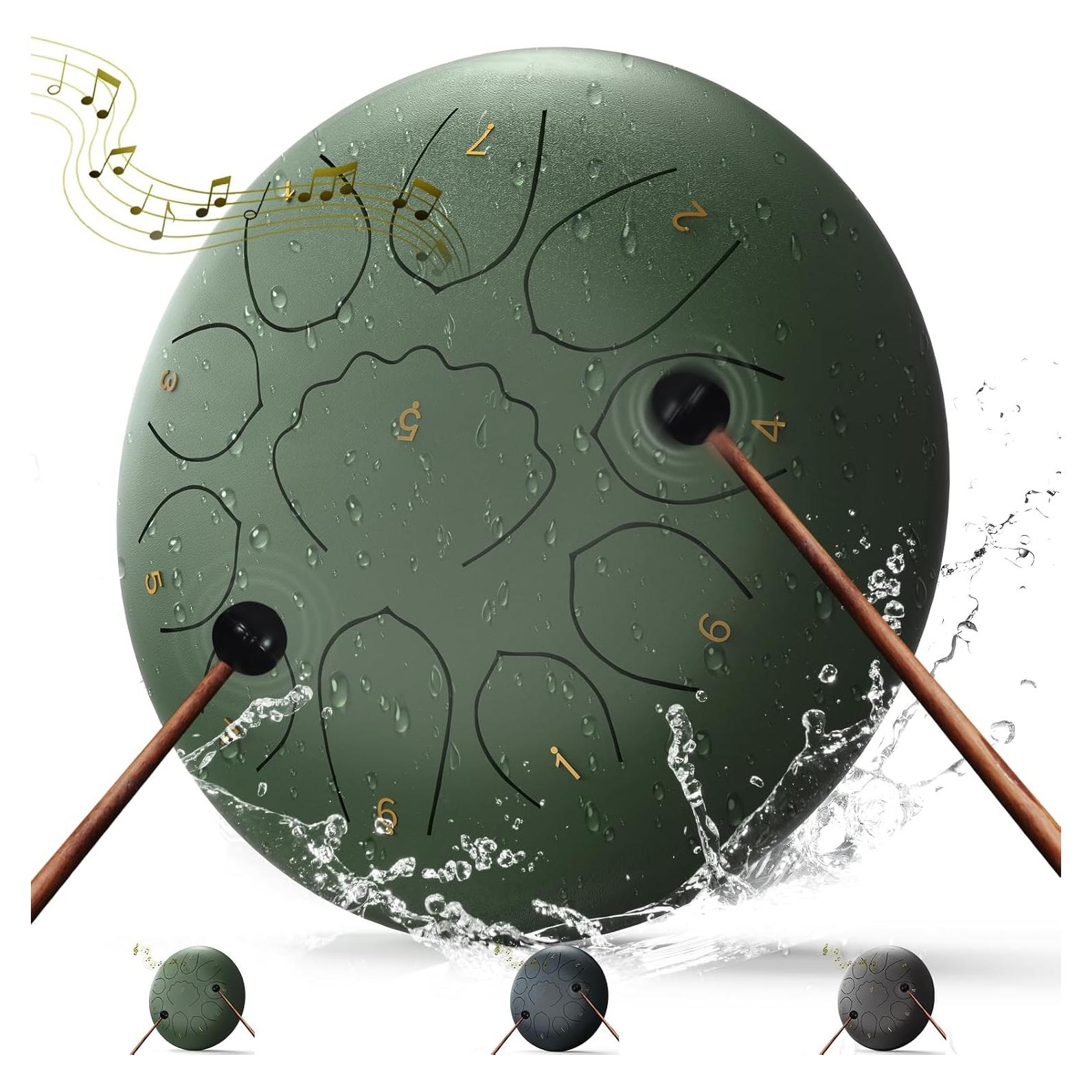 Tambor de Lengua de Acero 20 cm MENGBEI 11 Notas Verde