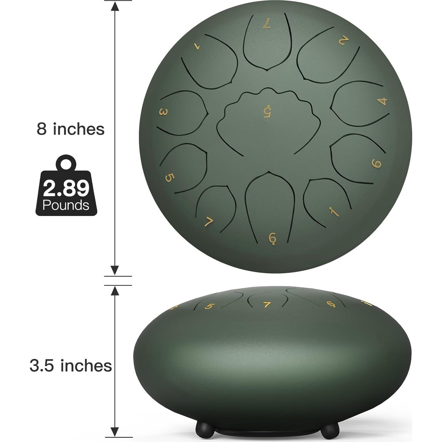 Tambor de Lengua de Acero 20 cm MENGBEI 11 Notas Verde