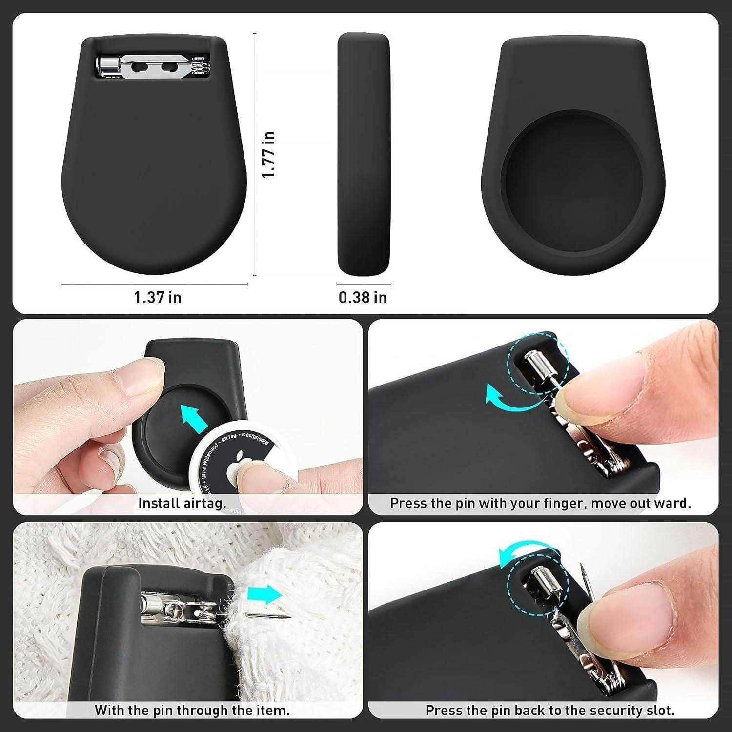 for Air Tags-1 Pack Hidden Case, for Airtag Holder for Kids Hidden with Invisible Pin, GPS Tracker Case, Anti Lost, Luggage, Clothing, Black