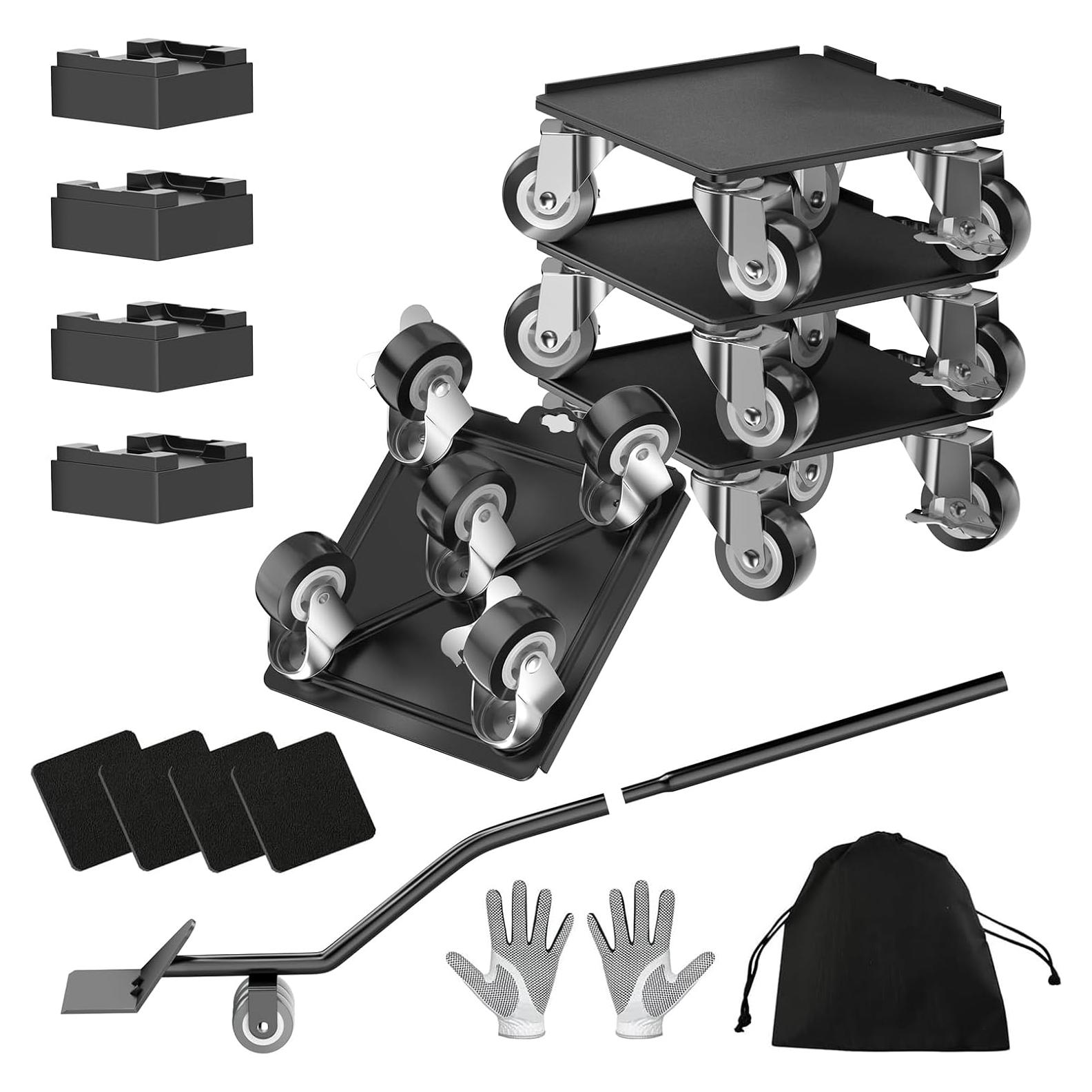 Furniture Dolly,Furniture Mover Pro Set,Furniture Lifter with 5 360° Rotatable Rubber Universal Wheels，Carbon Steel Panel Furniture Movers，Maximum Load 2000LBS. (Black, 6.4)