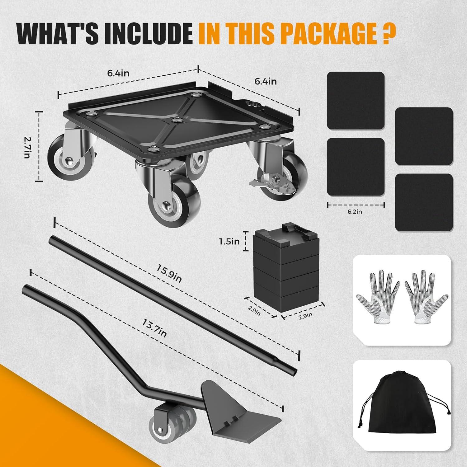 Furniture Dolly,Furniture Mover Pro Set,Furniture Lifter with 5 360° Rotatable Rubber Universal Wheels，Carbon Steel Panel Furniture Movers，Maximum Load 2000LBS. (Black, 6.4)