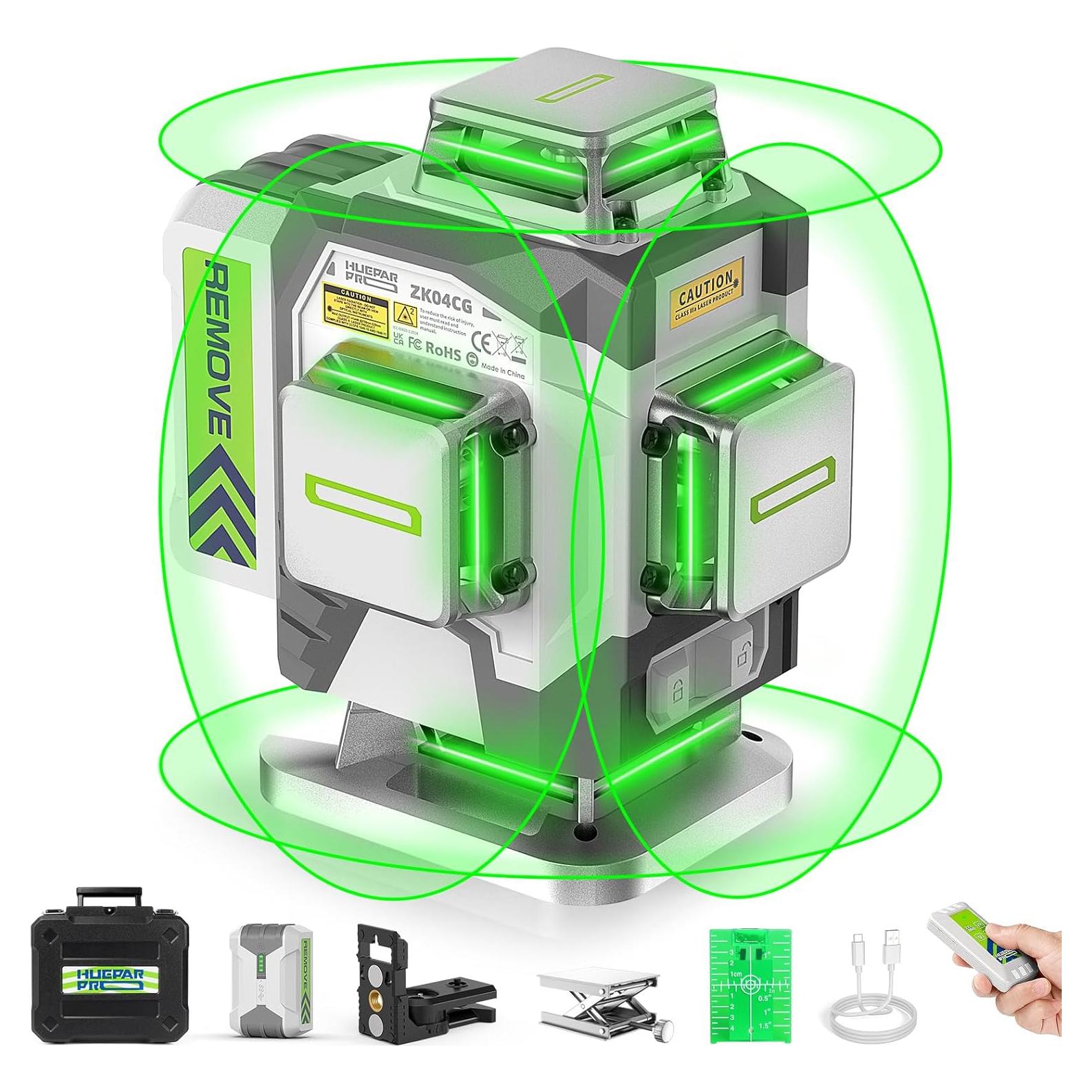 Nivel láser Huepar Pro ZK04CG 4D Verde 8000mAh Control Remoto
