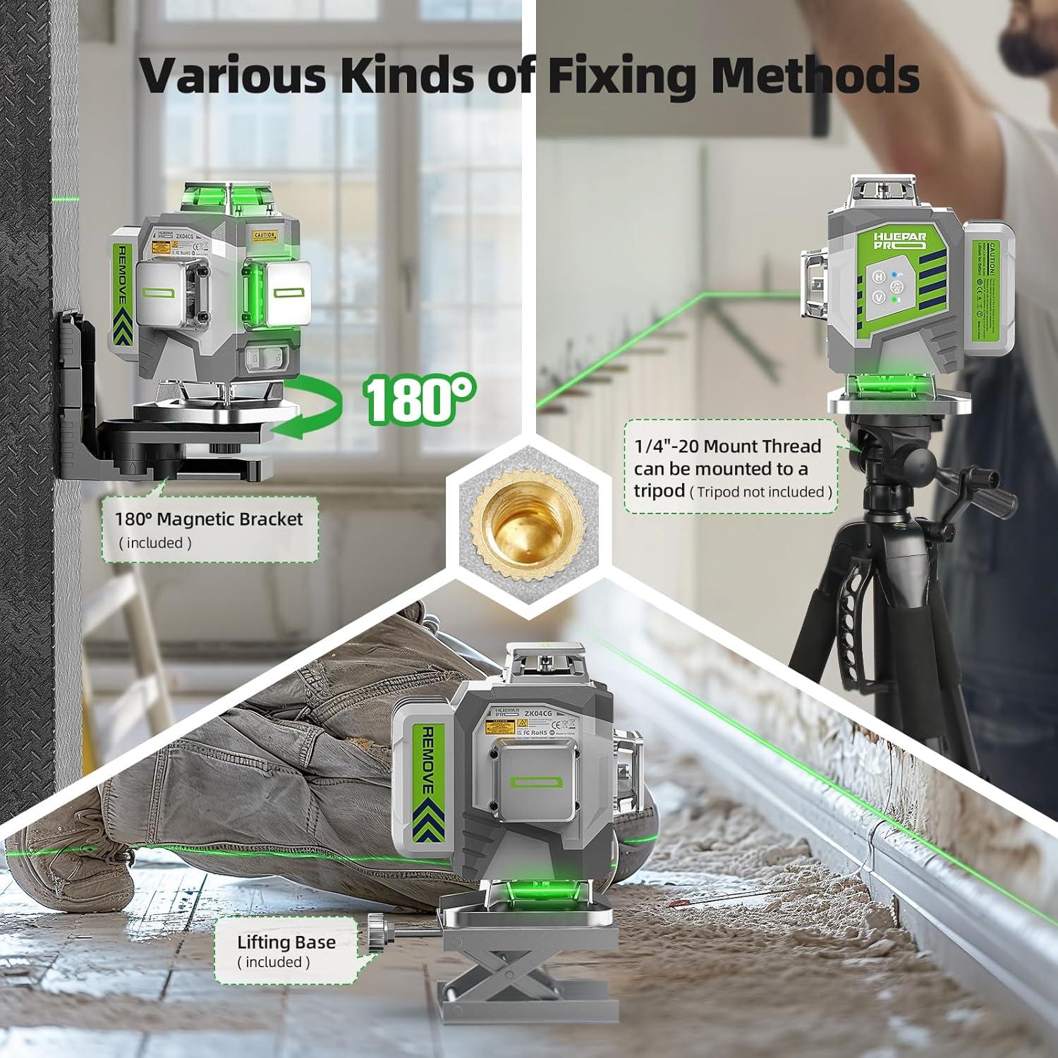 Nivel láser Huepar Pro ZK04CG 4D Verde 8000mAh Control Remoto