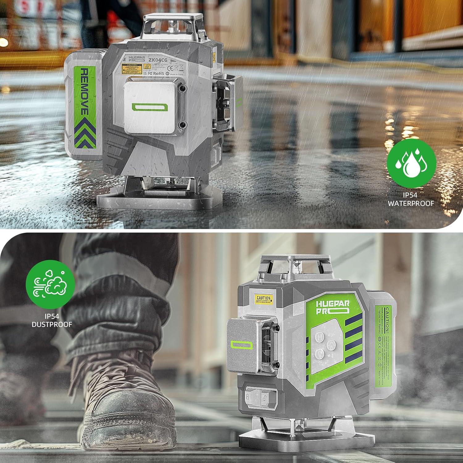Nivel láser Huepar Pro ZK04CG 4D Verde 8000mAh Control Remoto