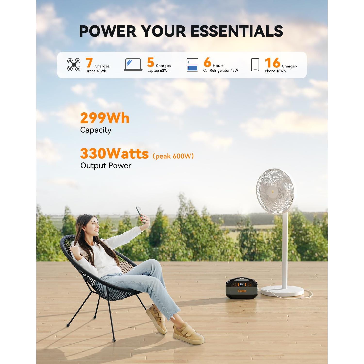 Estación de Energía Portátil GOFORT 330W 299Wh para Camping