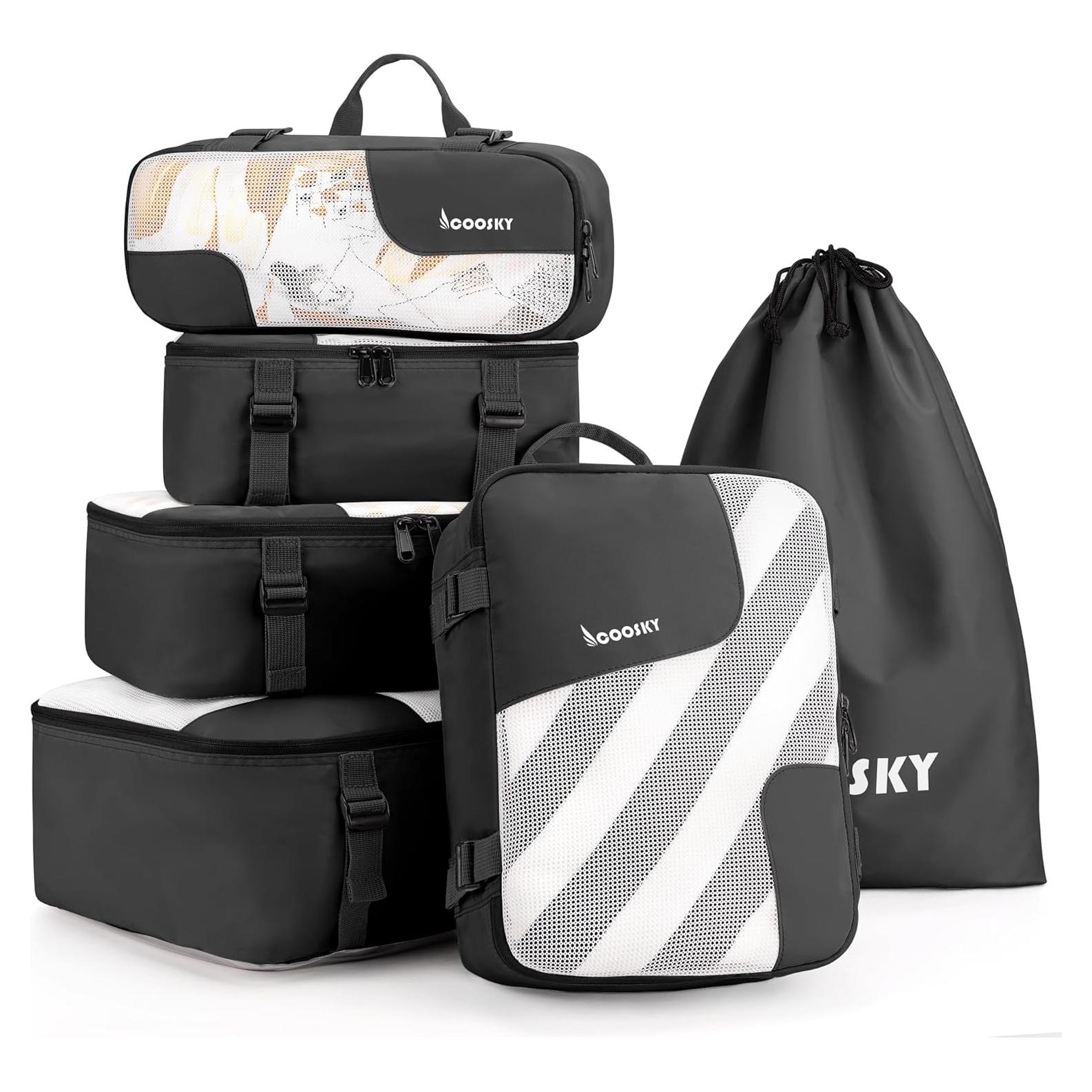 Cubos de Compresión COOSKY 6 Set Organizador de Ropa Negro