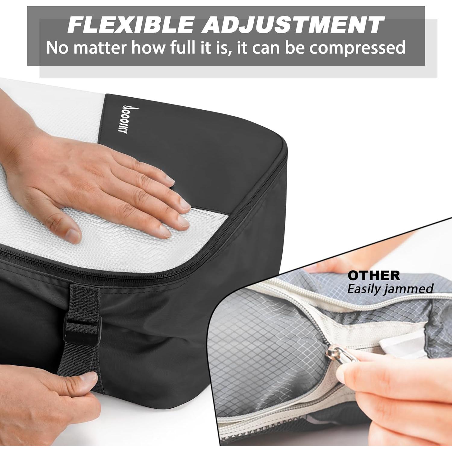 Cubos de Compresión COOSKY 6 Set Organizador de Ropa Negro